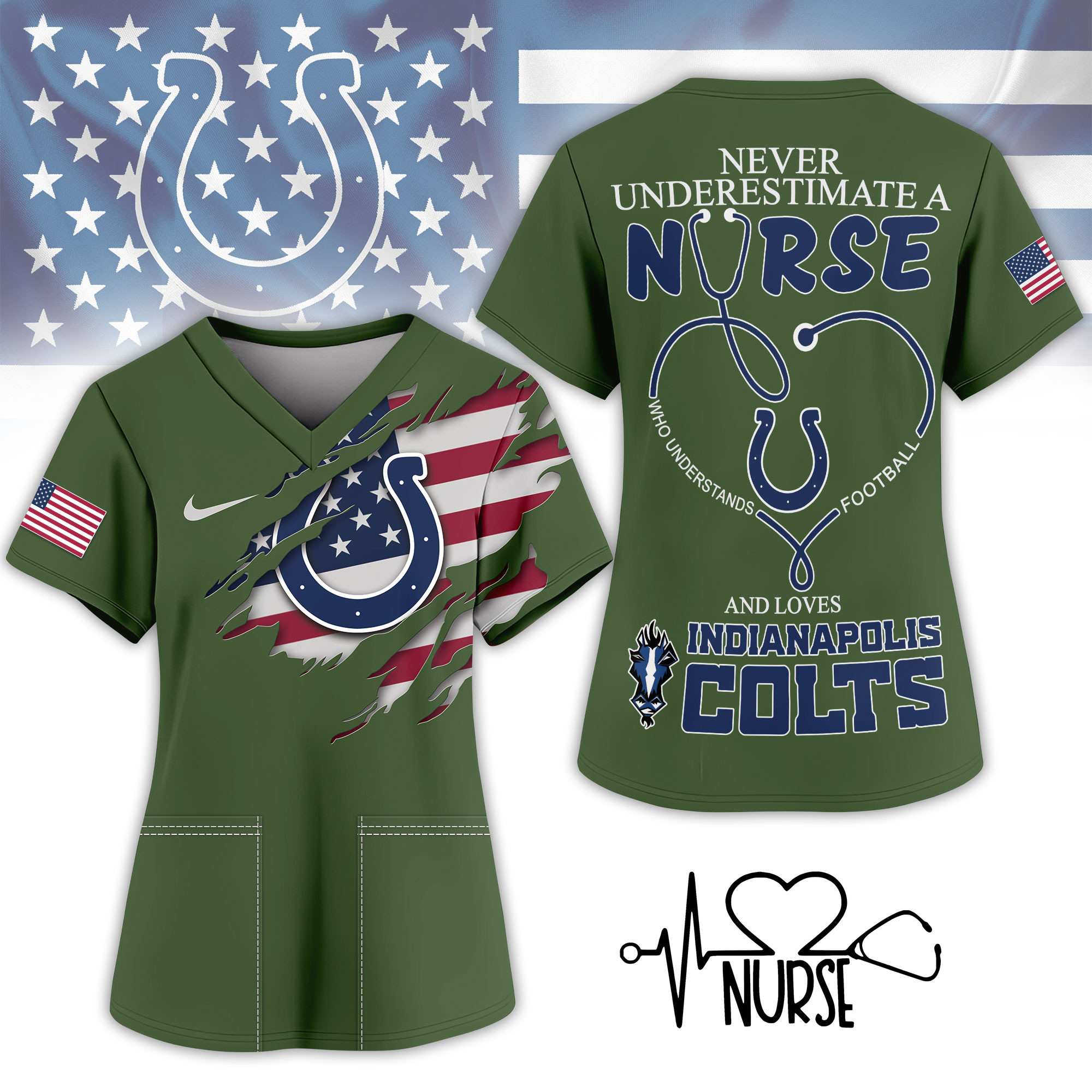 Indianapolis Colts | Premium NFL Army Nurse 3D Shirt