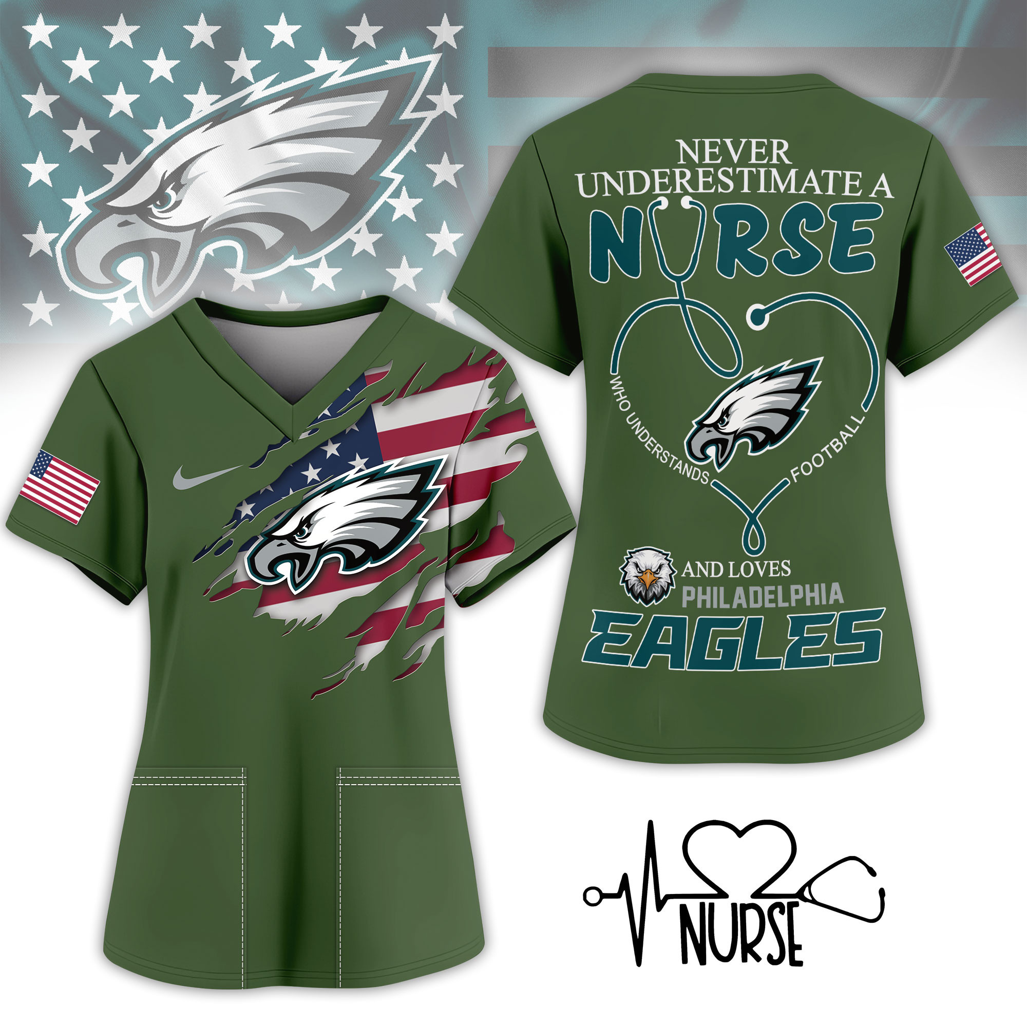 Philadelphia Eagles | Premium NFL Army Nurse 3D Shirt