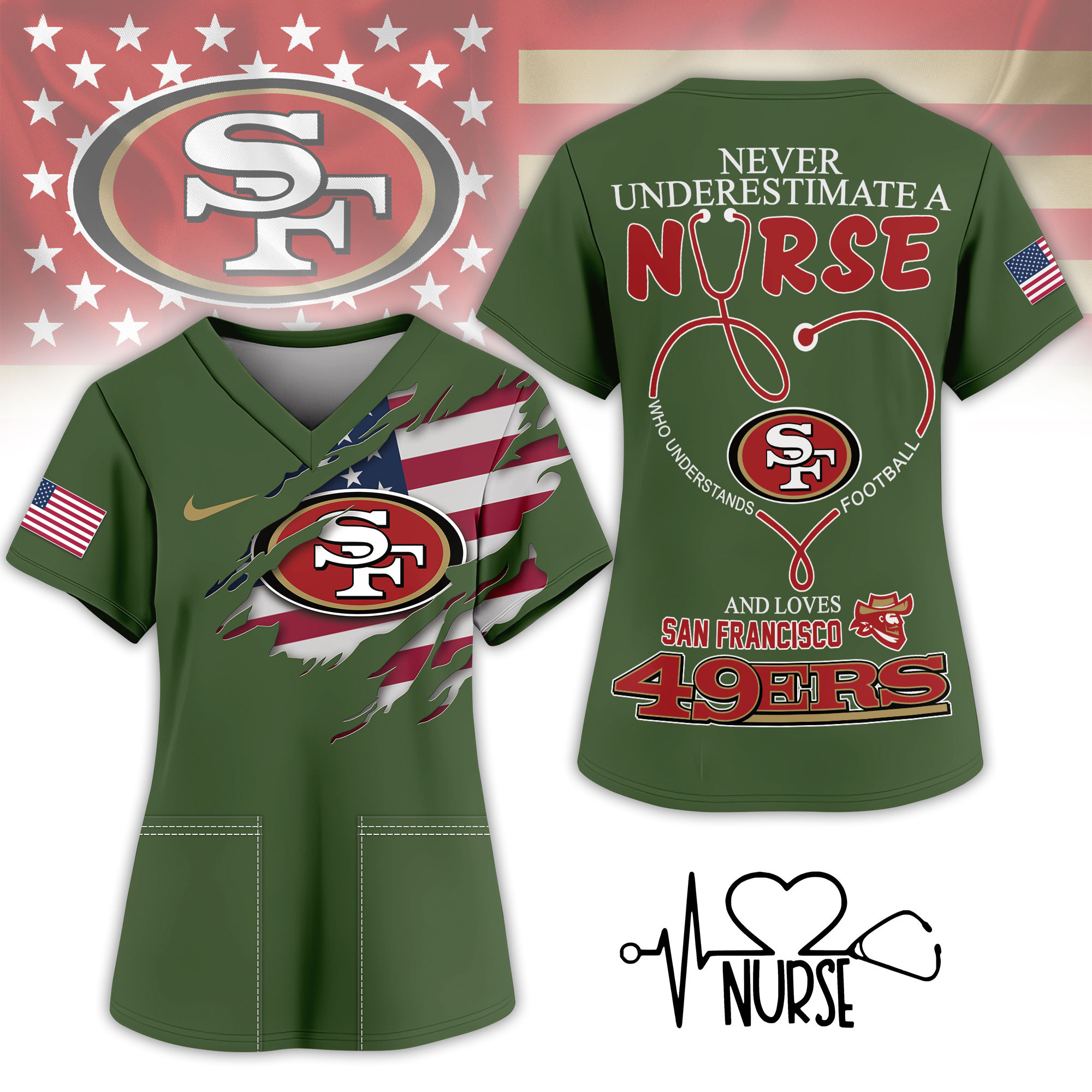 San Francisco 49ers | Premium NFL Army Nurse 3D Shirt