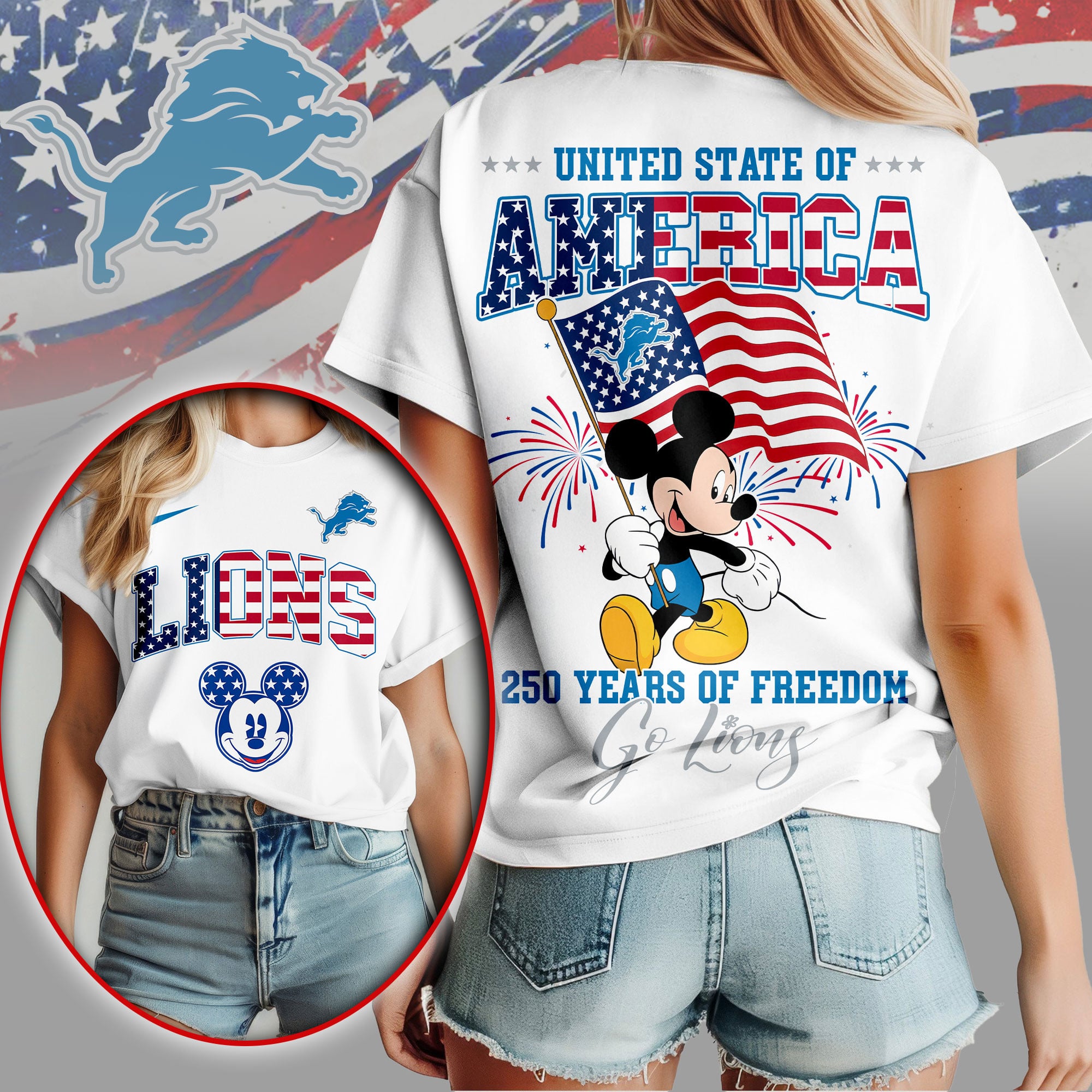 Detroit Lions | Premium NFL Freedom 250 3D Shirt