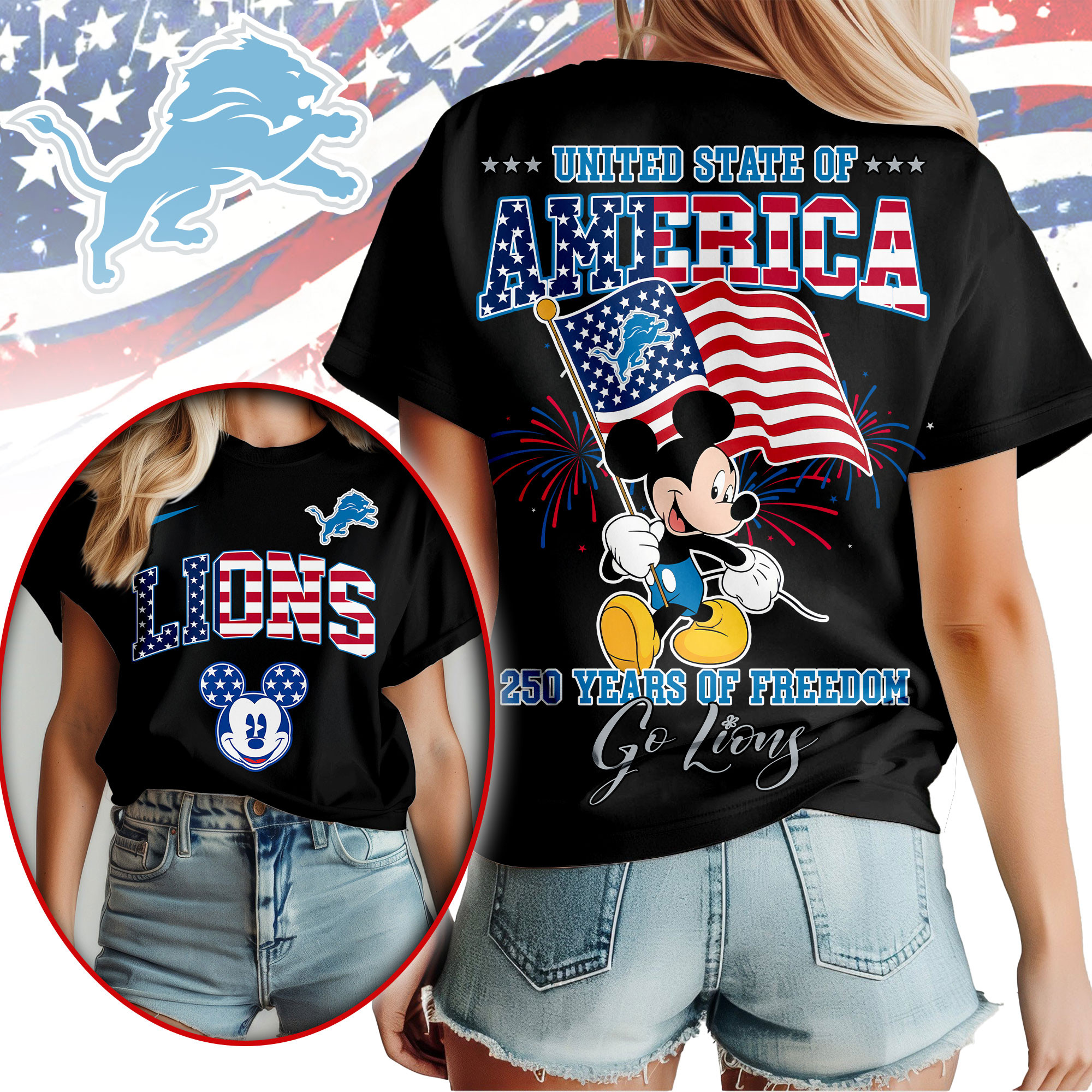 Detroit Lions | Premium NFL Freedom 250 3D Shirt - Image 2
