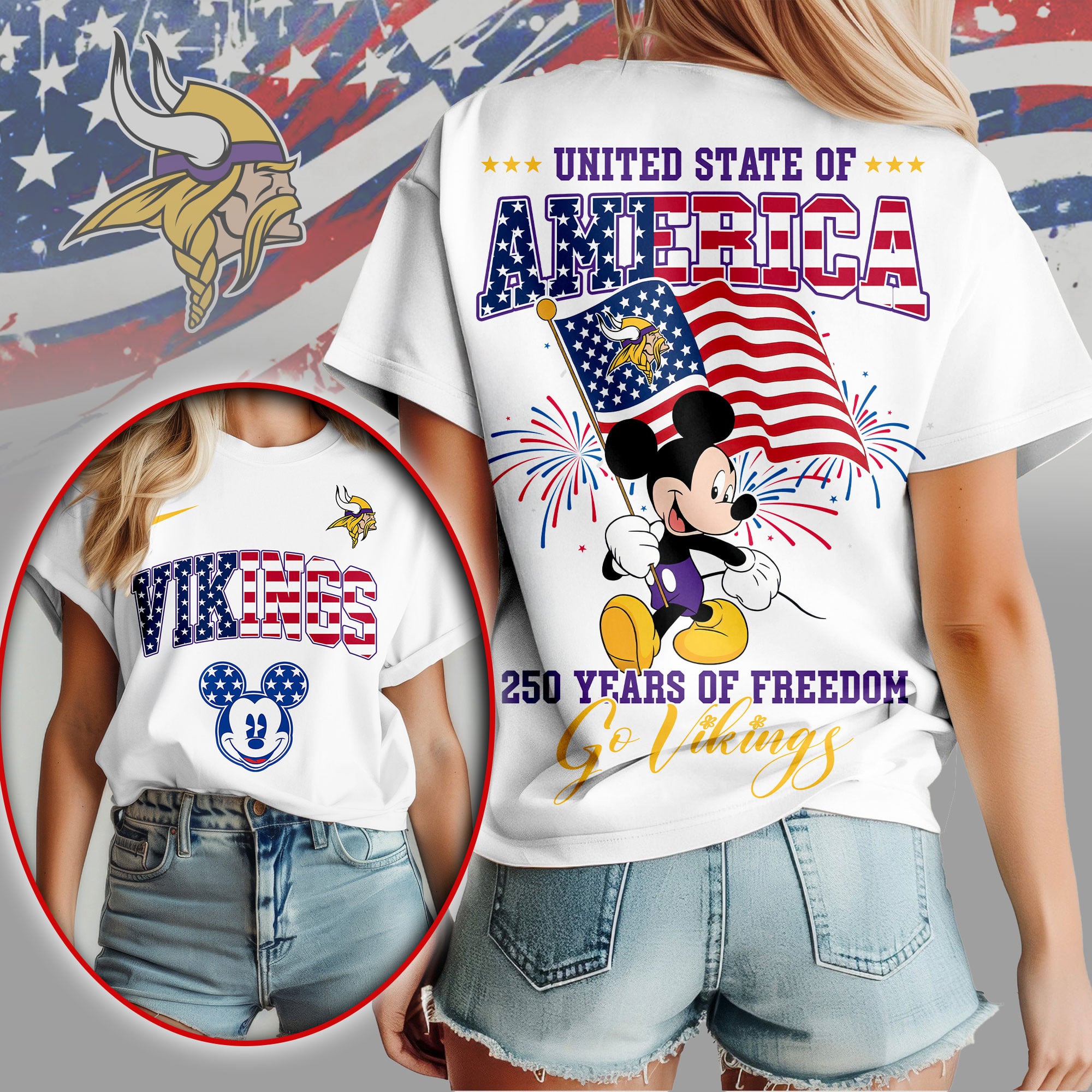 Minnesota Vikings | Premium NFL Freedom 250 3D Shirt