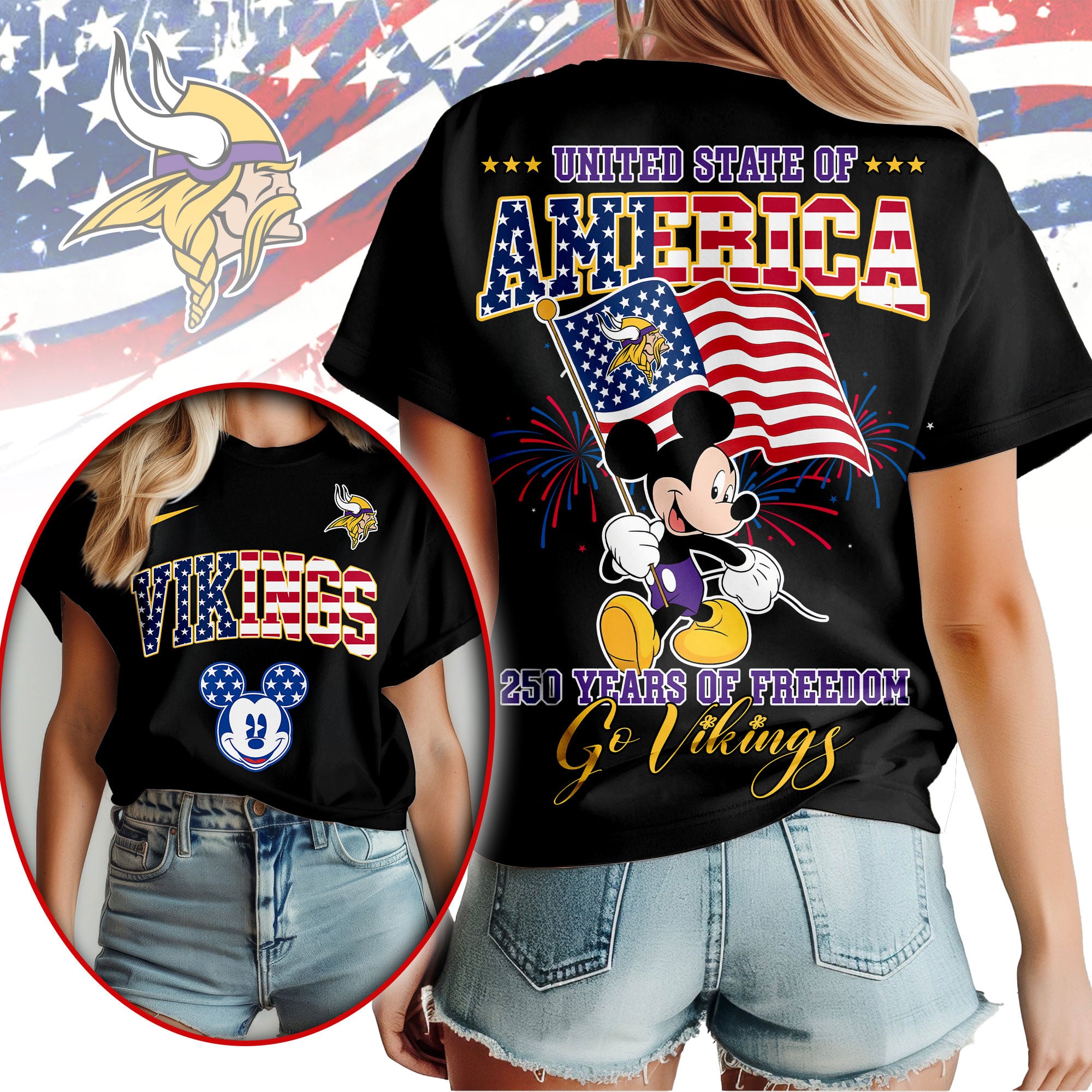 Minnesota Vikings | Premium NFL Freedom 250 3D Shirt - Image 2