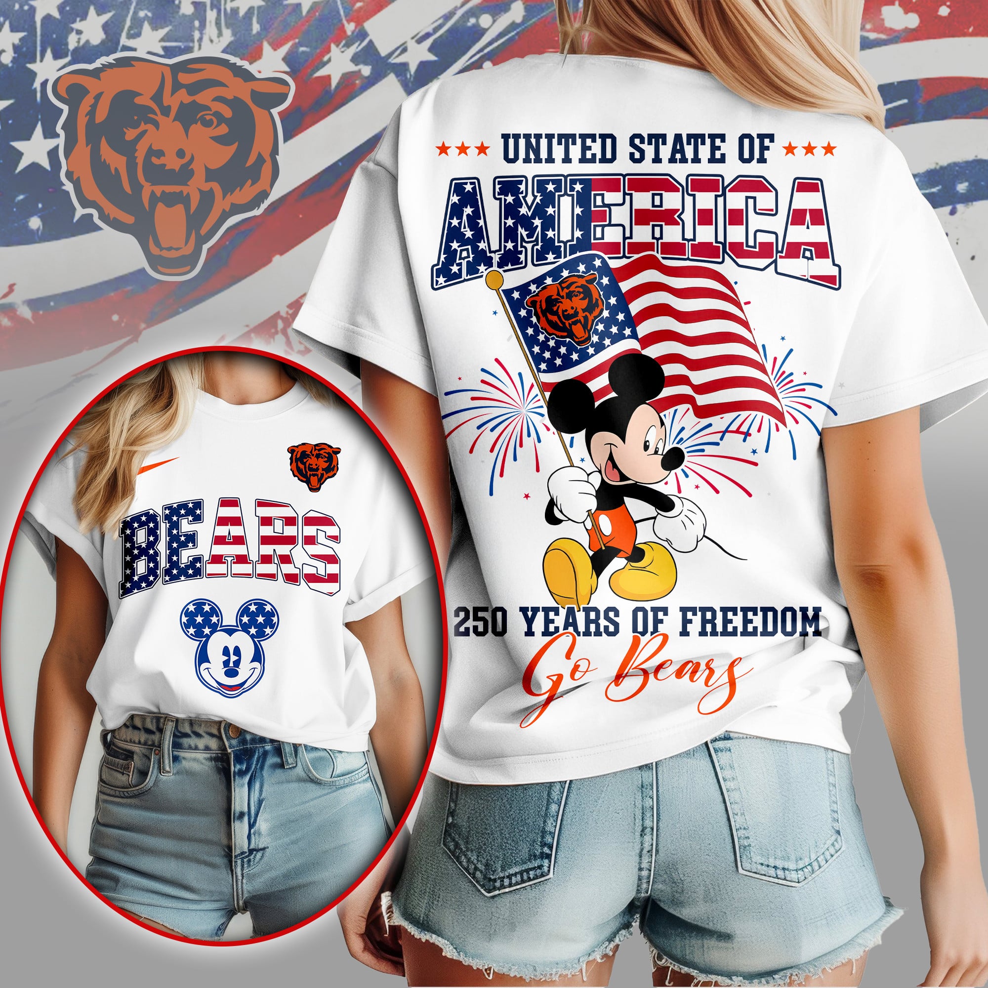 Chicago Bears | Premium NFL Freedom 250 3D Shirt
