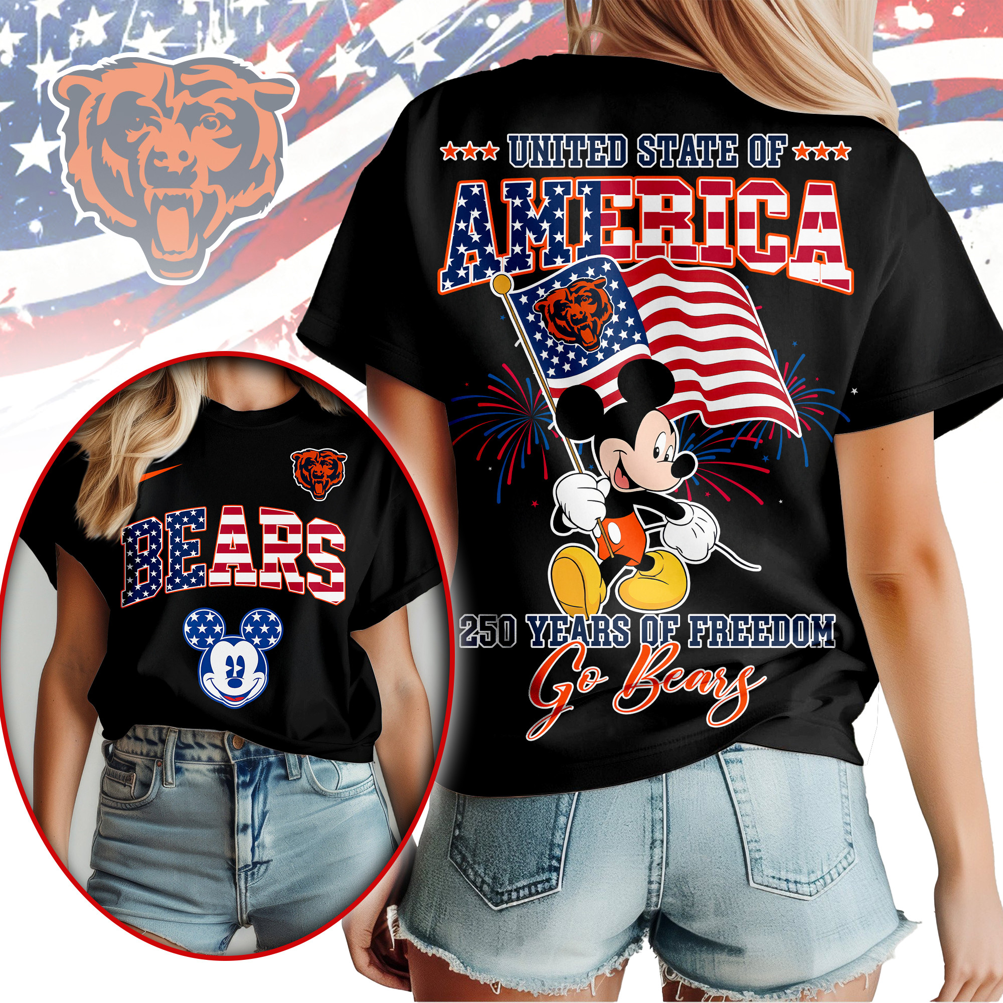 Chicago Bears | Premium NFL Freedom 250 3D Shirt - Image 2