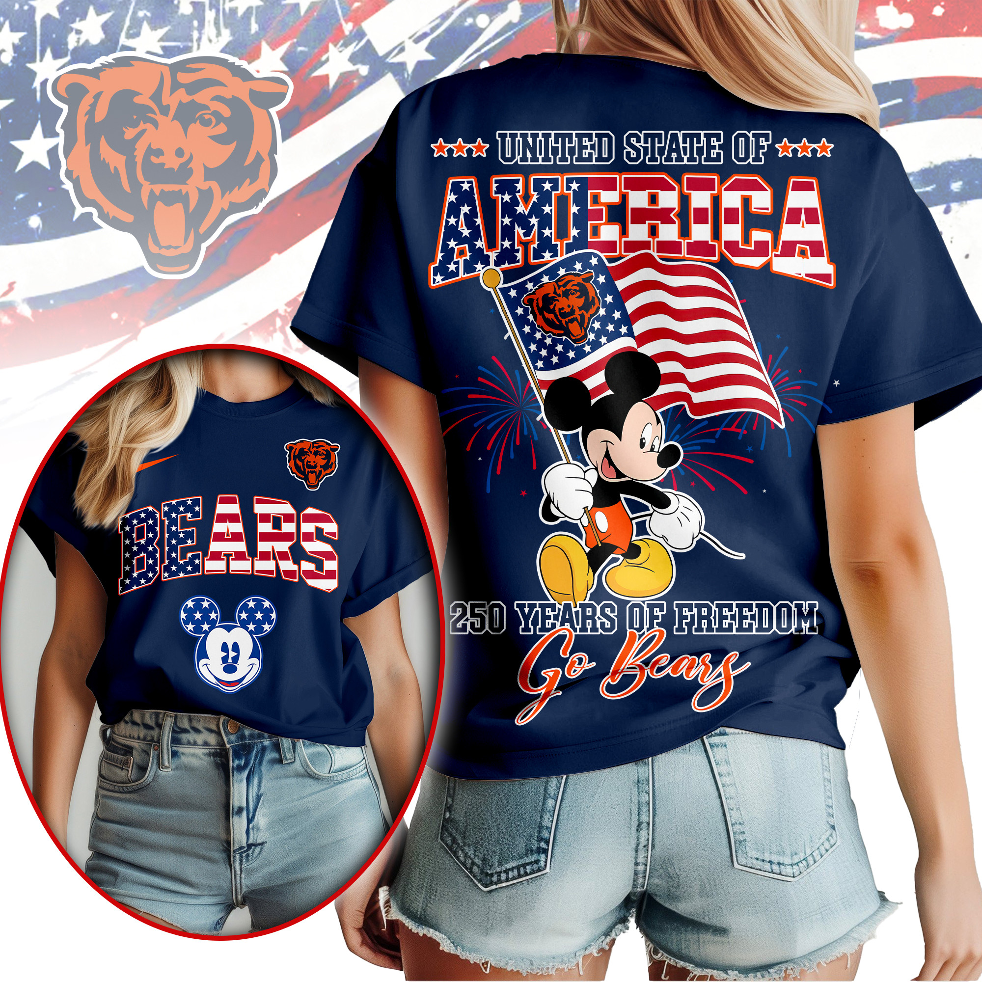 Chicago Bears | Premium NFL Freedom 250 3D Shirt - Image 3