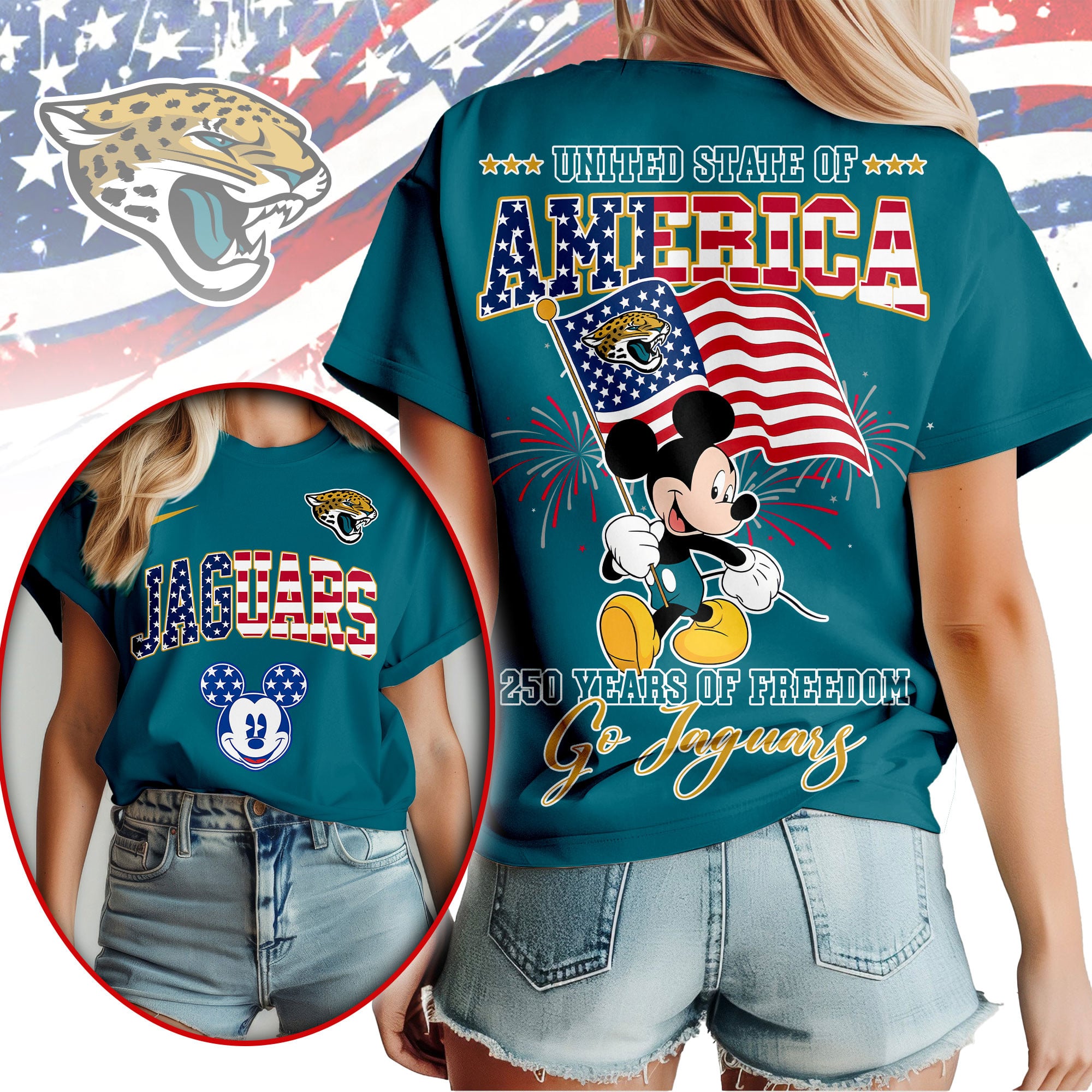 Jacksonville Jaguars | Premium NFL Freedom 250 3D Shirt - Image 3