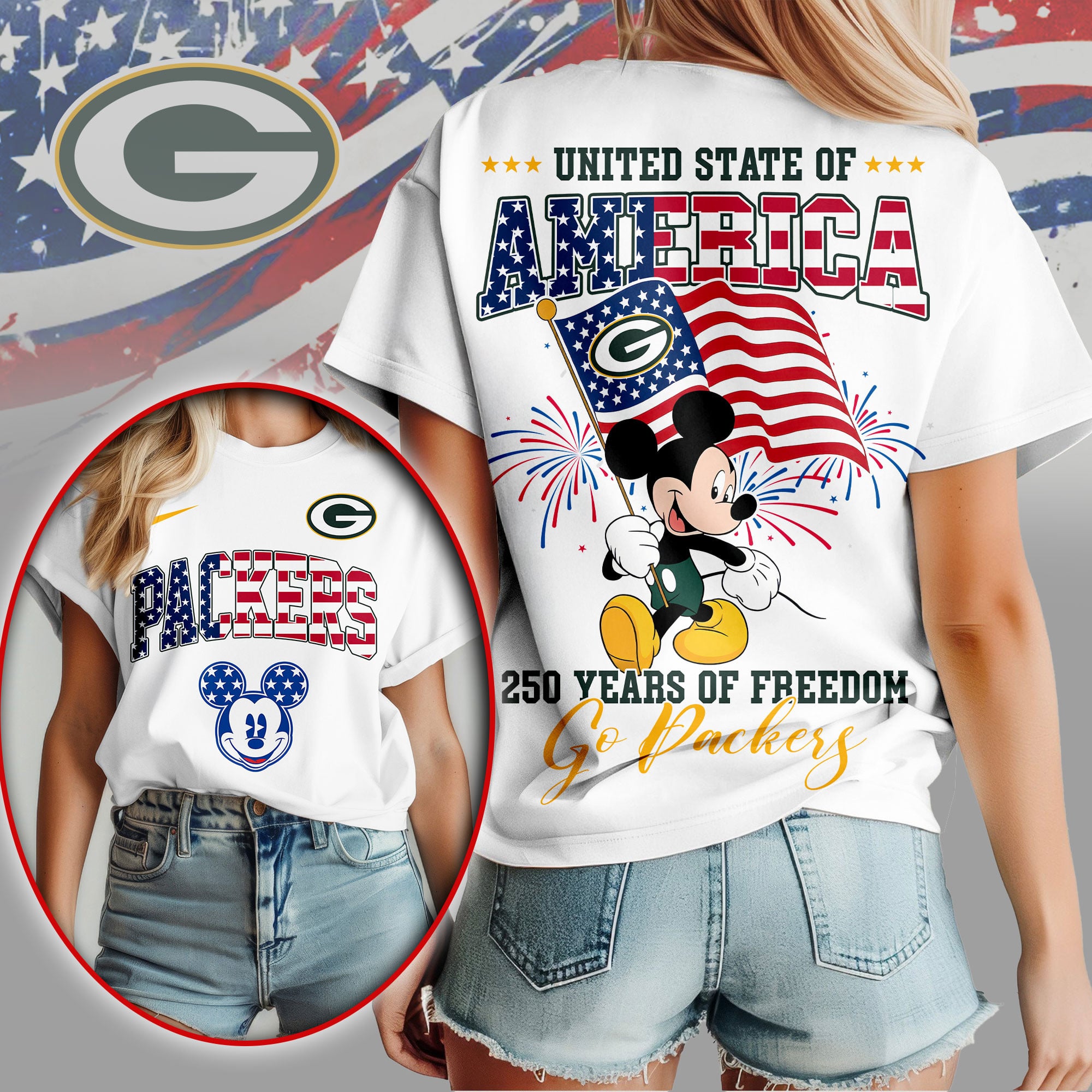 Green Bay Packers | Premium NFL Freedom 250 3D Shirt