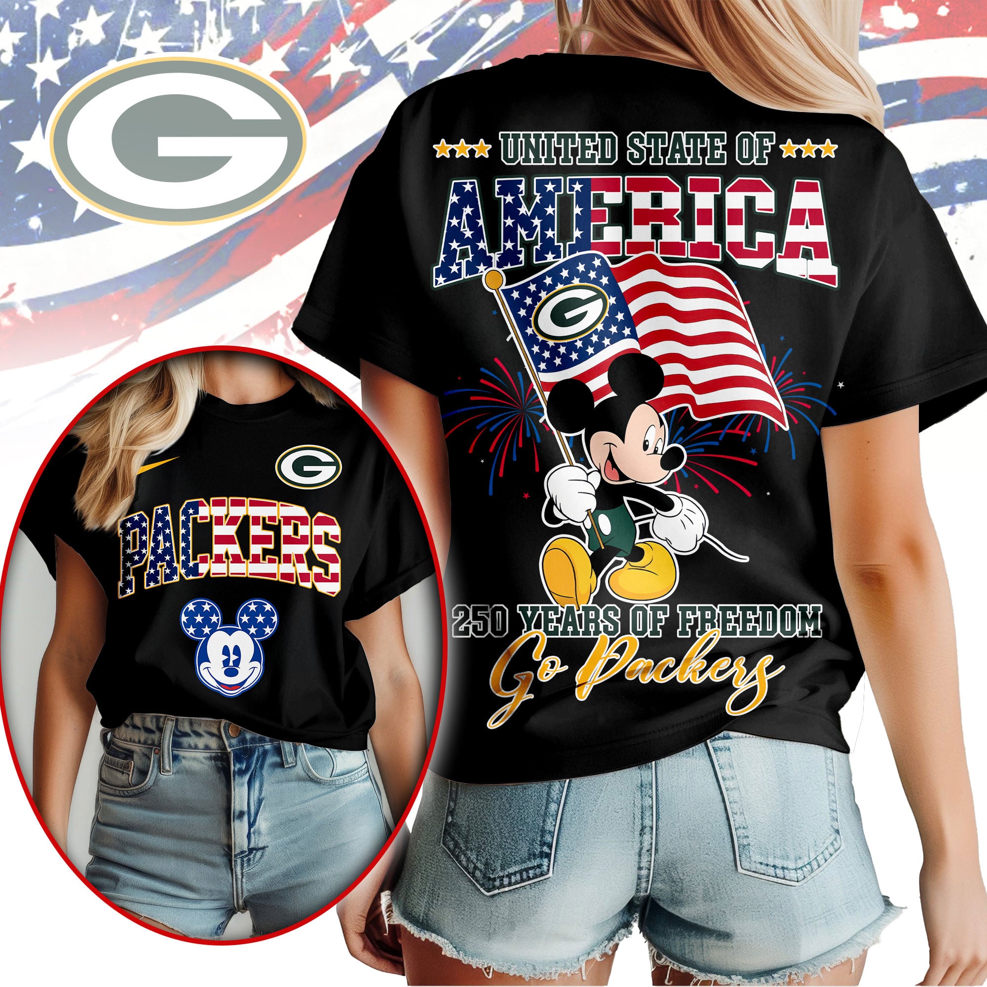 Green Bay Packers | Premium NFL Freedom 250 3D Shirt - Image 2