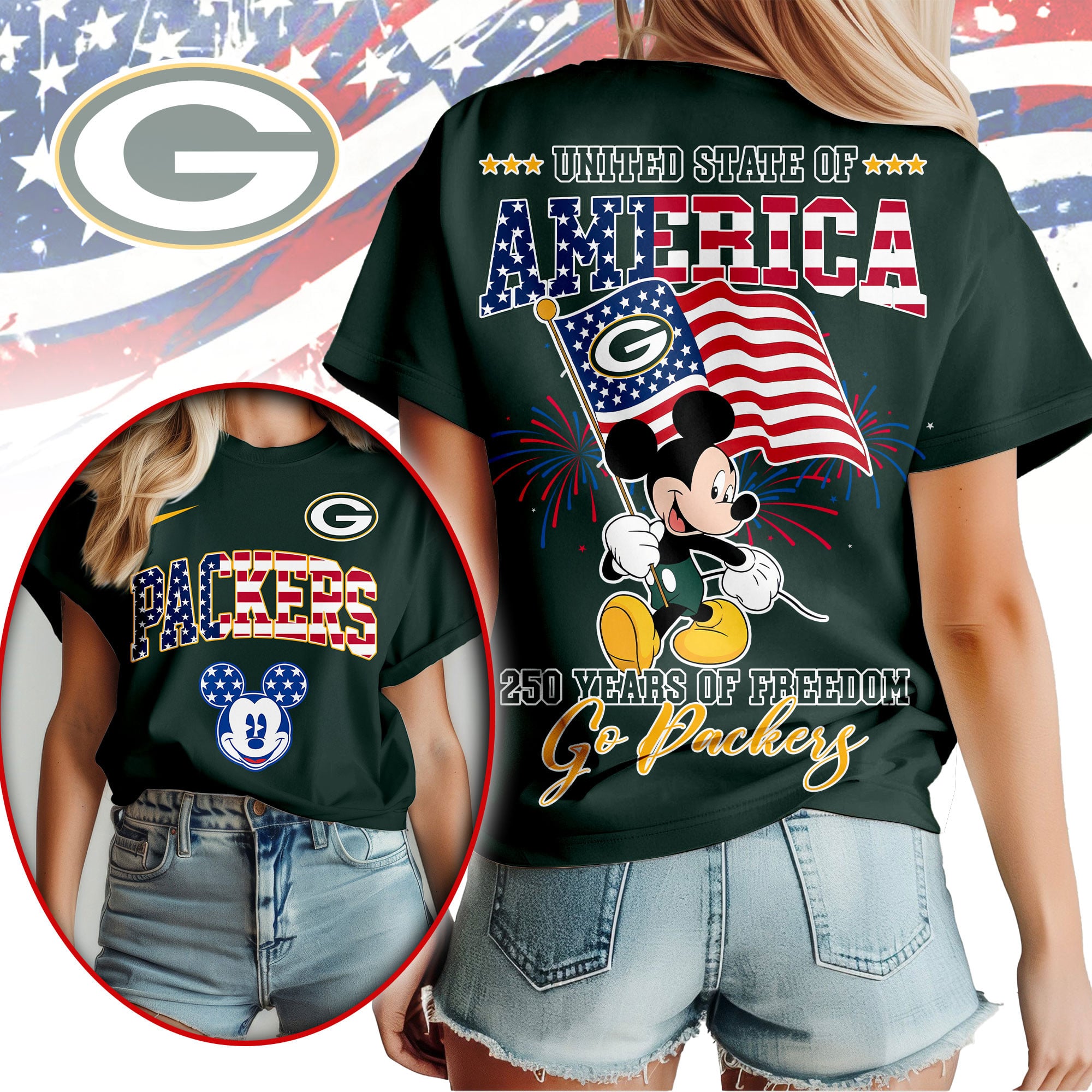 Green Bay Packers | Premium NFL Freedom 250 3D Shirt - Image 3