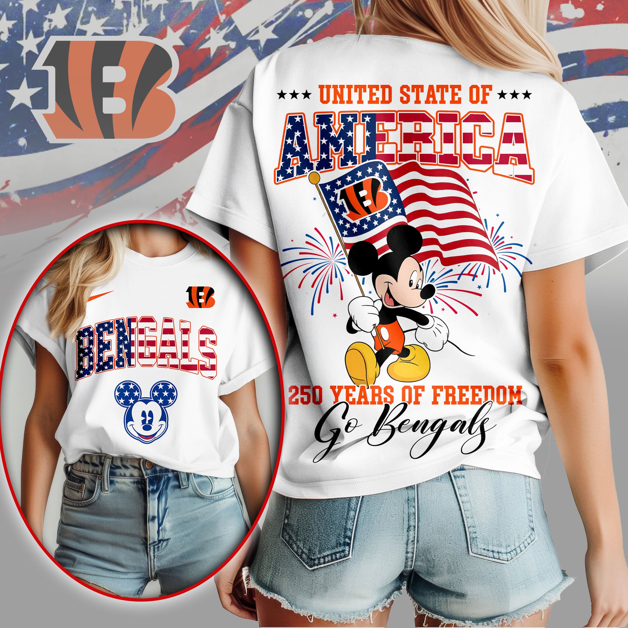 Cincinnati Bengals | Premium NFL Freedom 250 3D Shirt