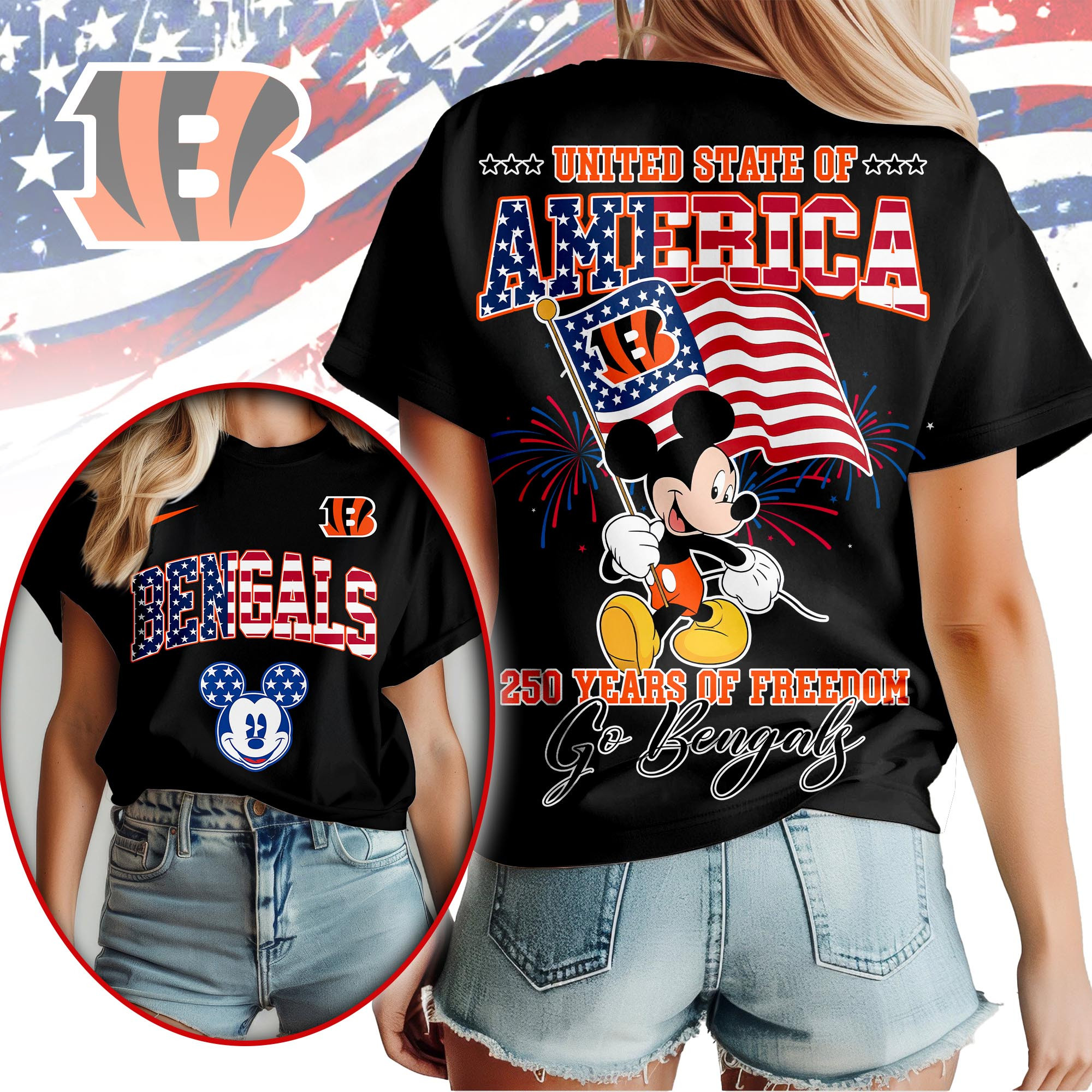 Cincinnati Bengals | Premium NFL Freedom 250 3D Shirt - Image 2