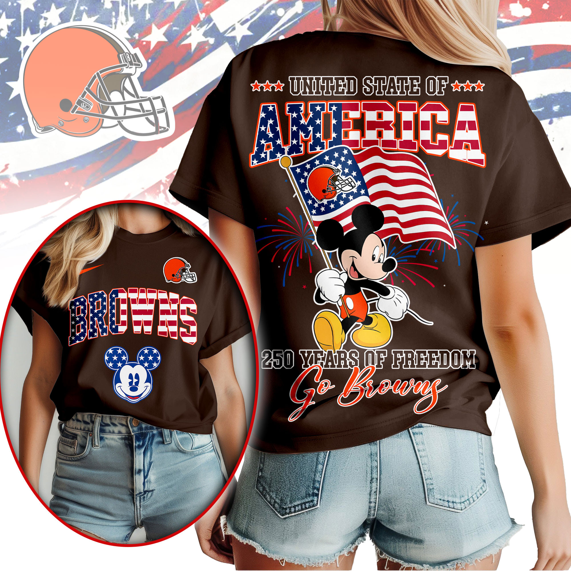 Cleveland Browns | Premium NFL Freedom 250 3D Shirt - Image 3