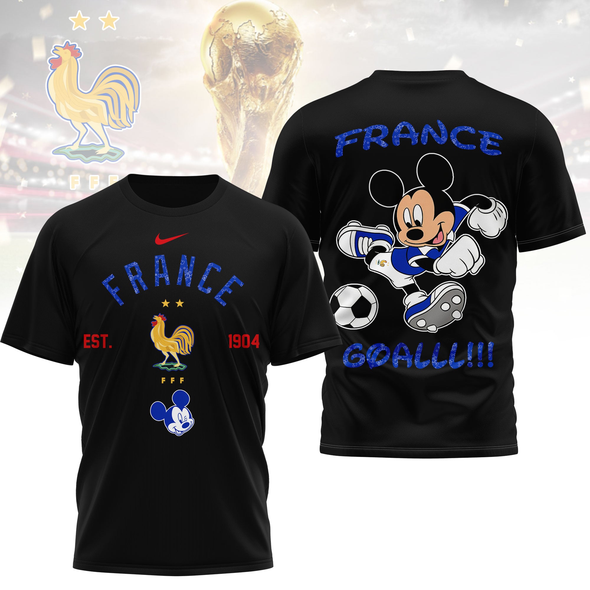 France | Premium WC26 Mickey Mouse Soccer Fan 3D Shirt - Image 2