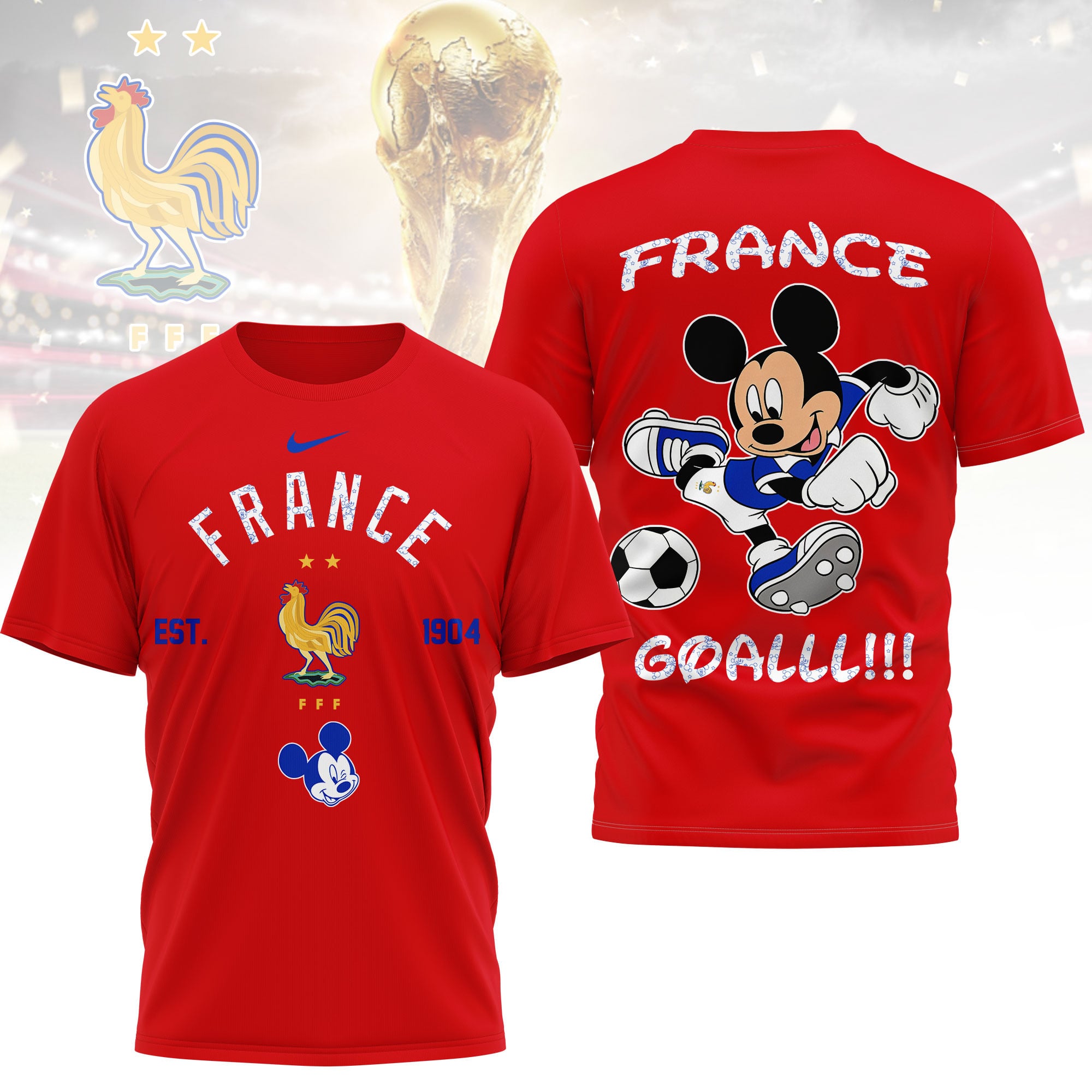 France | Premium WC26 Mickey Mouse Soccer Fan 3D Shirt - Image 3