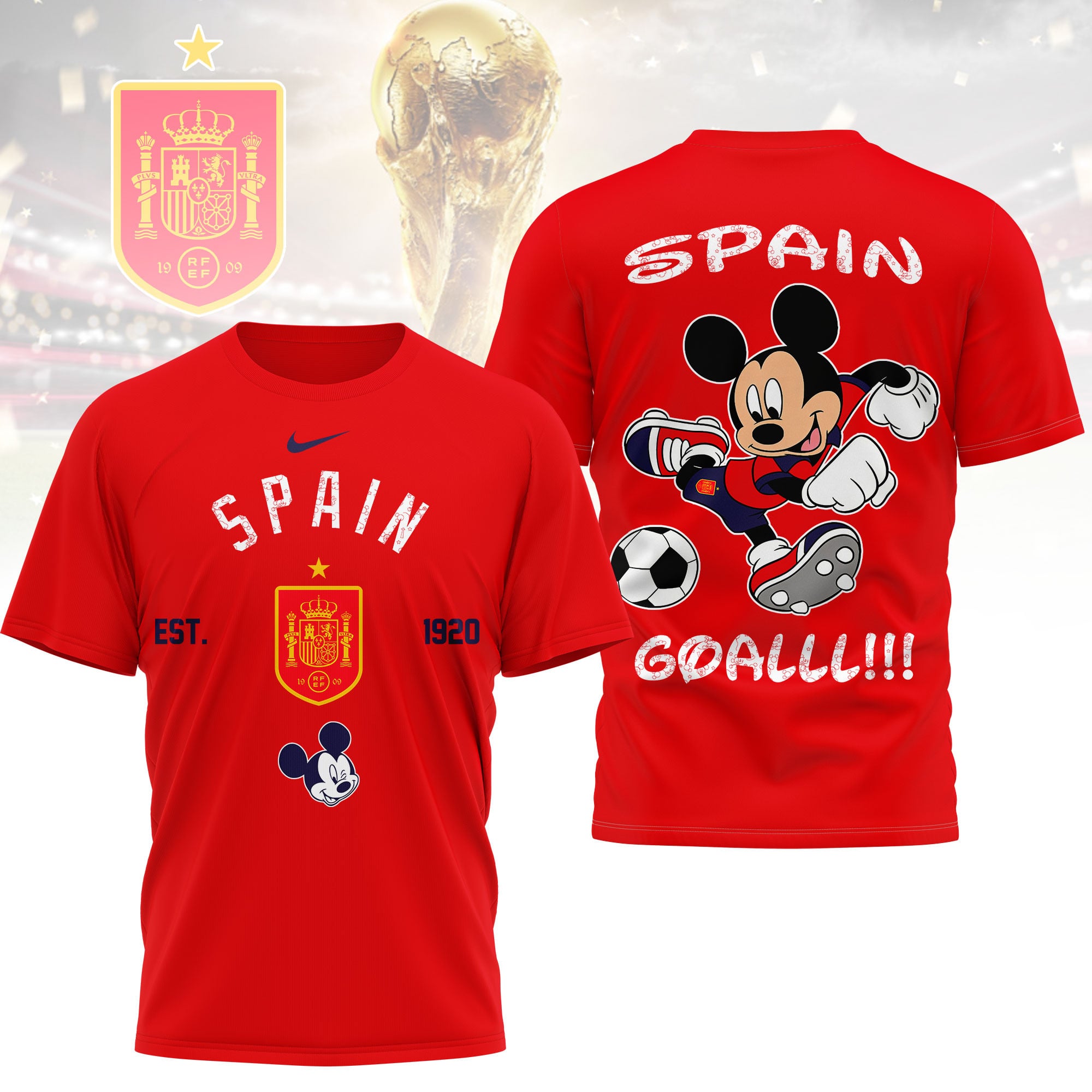 Spain | Premium WC26 Mickey Mouse Soccer Fan 3D Shirt - Image 3