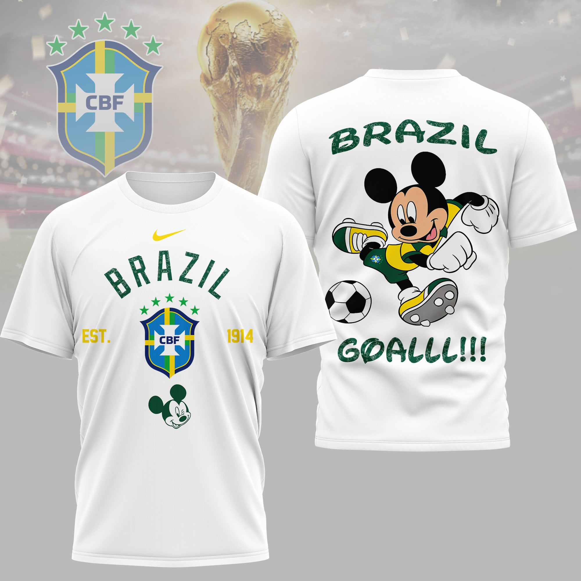 Brazil | Premium WC26 Mickey Mouse Soccer Fan 3D Shirt