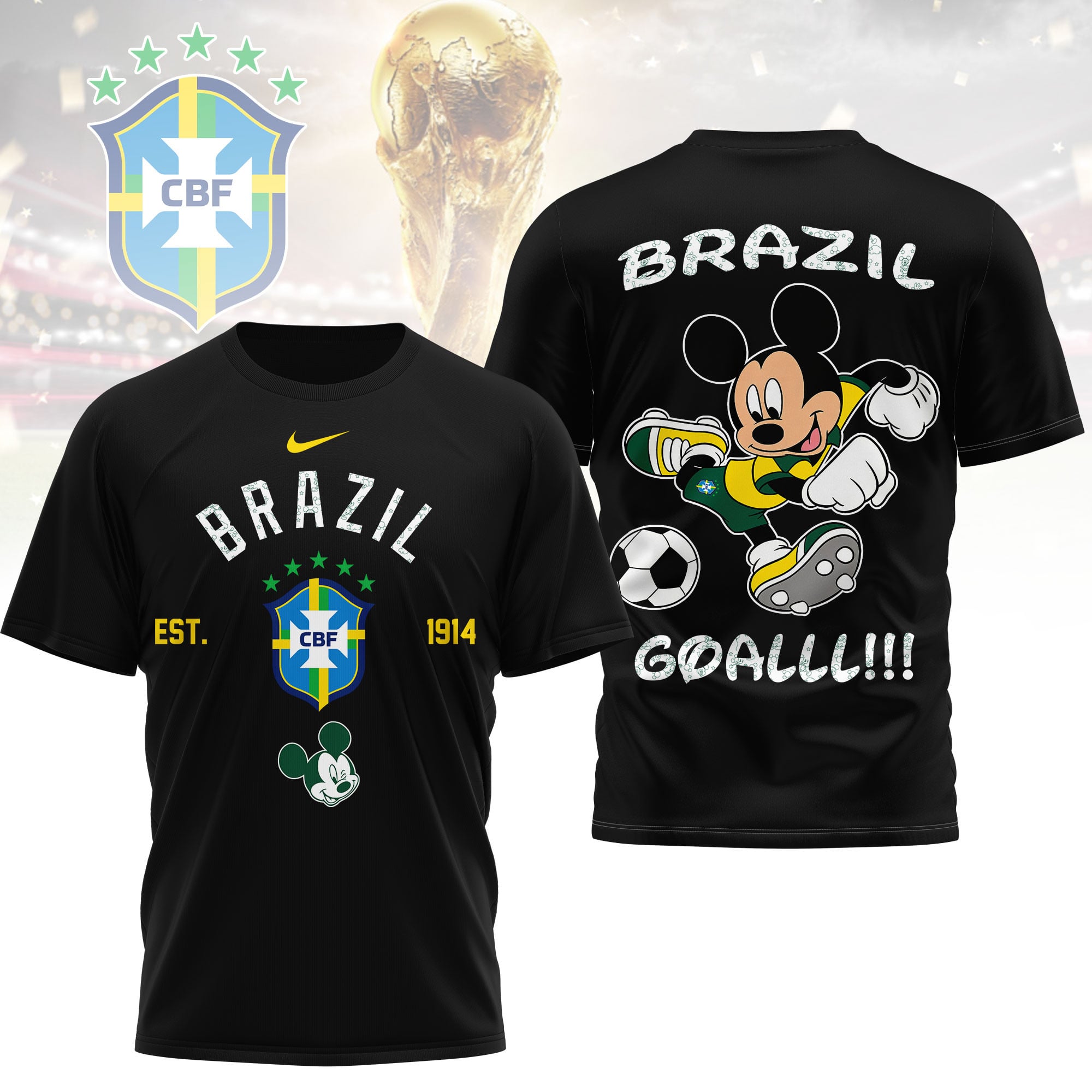 Brazil | Premium WC26 Mickey Mouse Soccer Fan 3D Shirt - Image 2