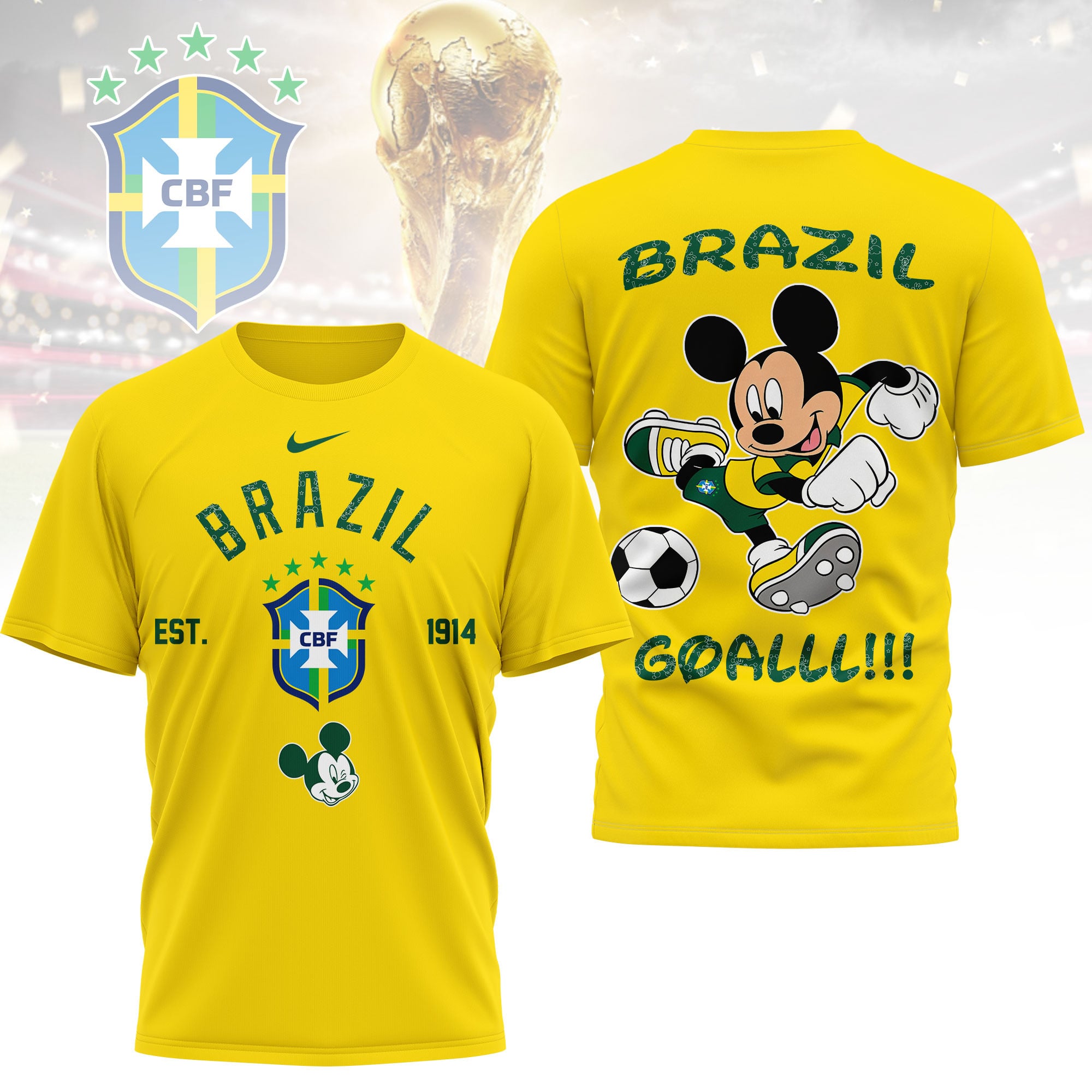 Brazil | Premium WC26 Mickey Mouse Soccer Fan 3D Shirt - Image 3