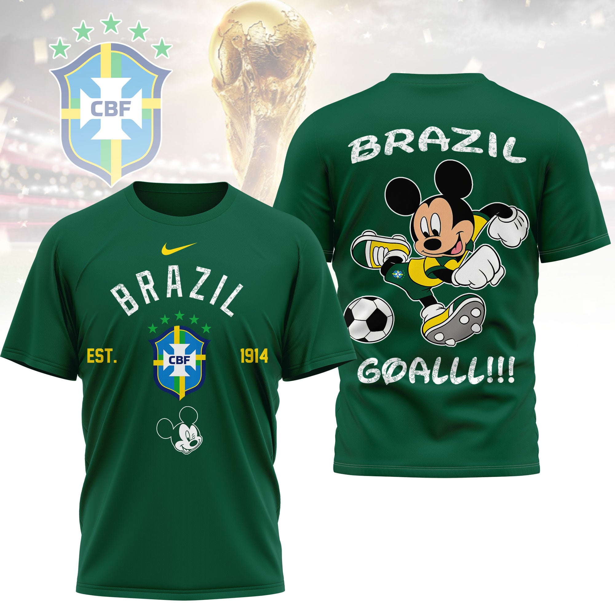 Brazil | Premium WC26 Mickey Mouse Soccer Fan 3D Shirt - Image 4
