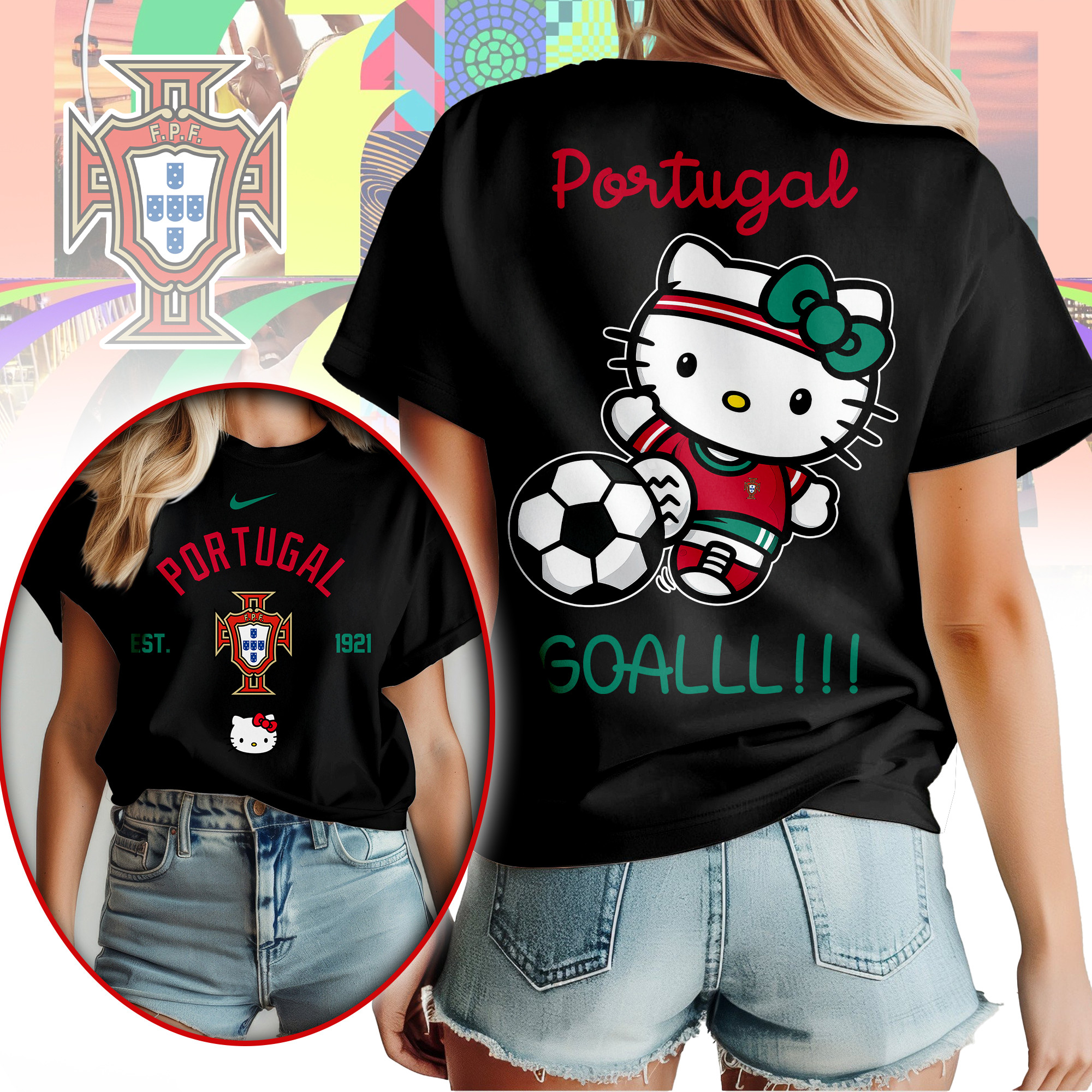 Portugal | Premium WC26 Hello Kitty Soccer Fan Women Shirt - Image 2