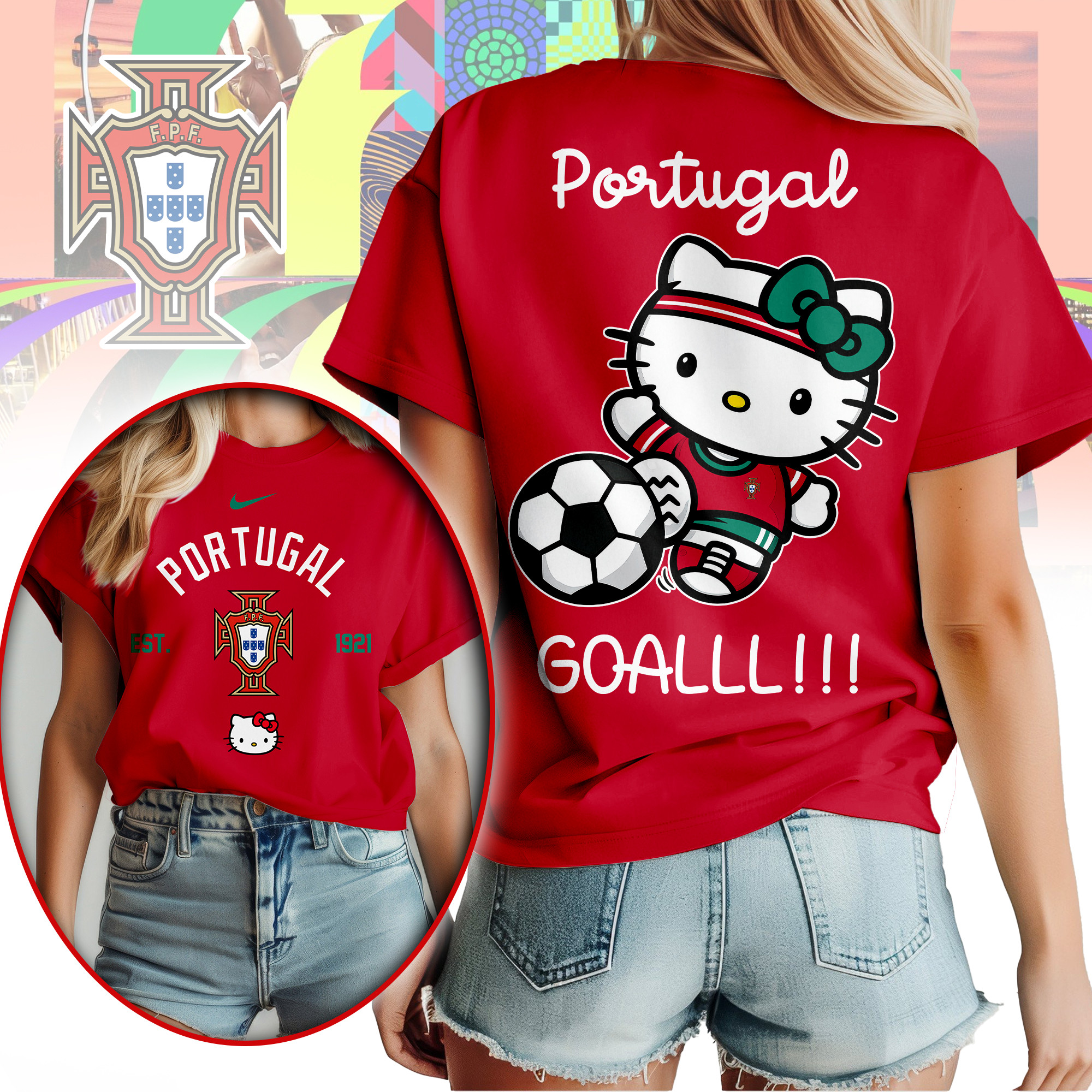 Portugal | Premium WC26 Hello Kitty Soccer Fan Women Shirt - Image 3