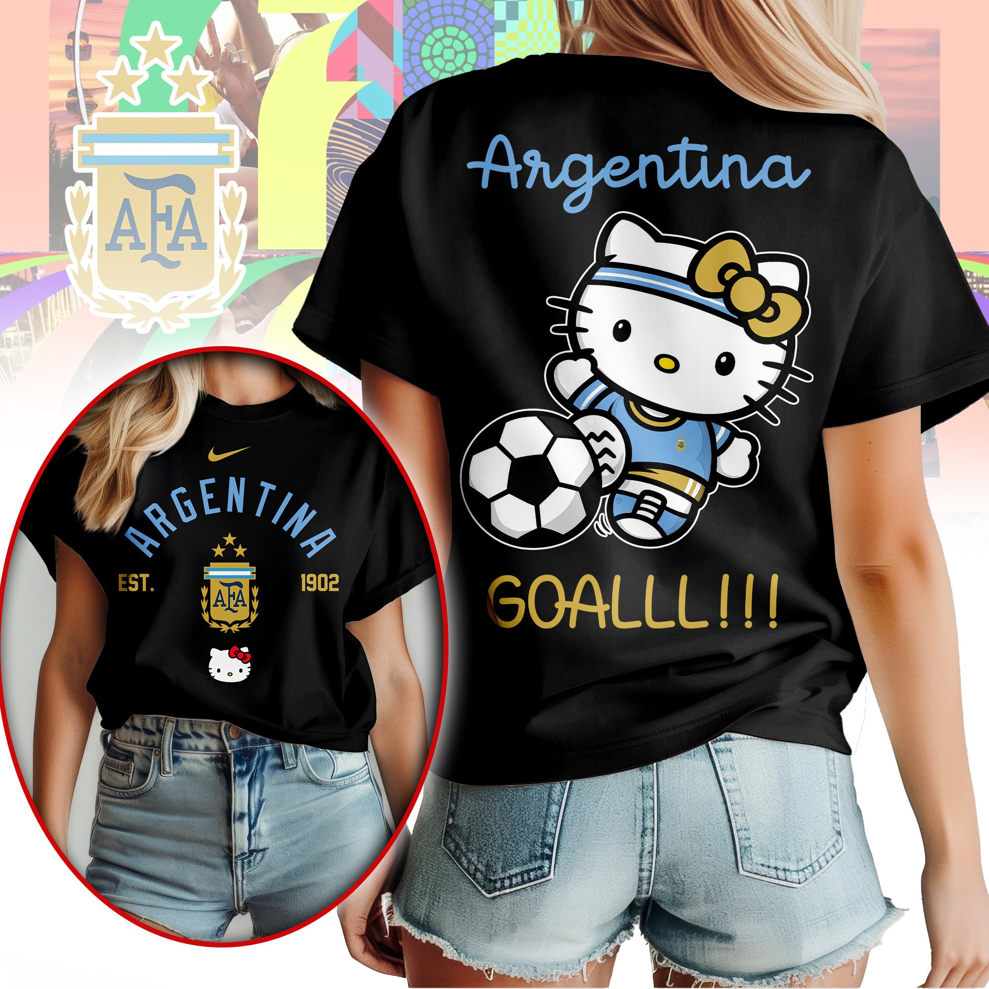 Argentina | Premium WC26 Hello Kitty Soccer Fan Women Shirt - Image 2