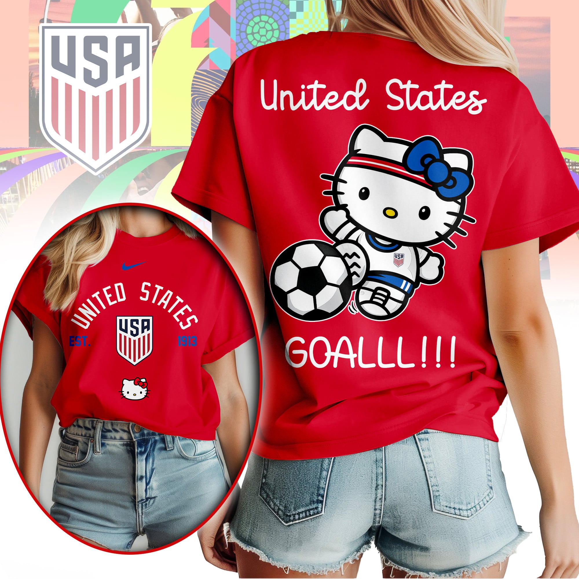 USA | Premium WC26 Hello Kitty Soccer Fan Women Shirt - Image 3