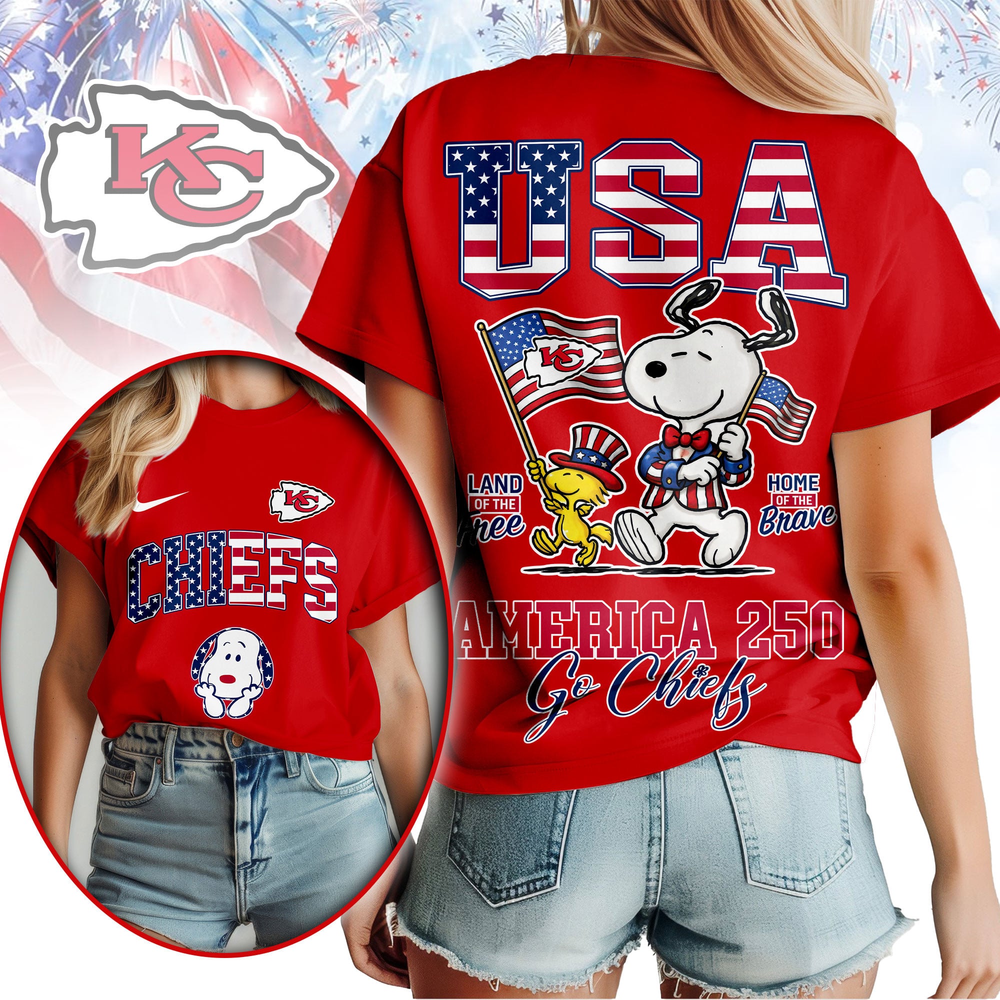 Kansas City Chiefs | Premium NFL Snoopy America 250 3D Shirt - Image 3
