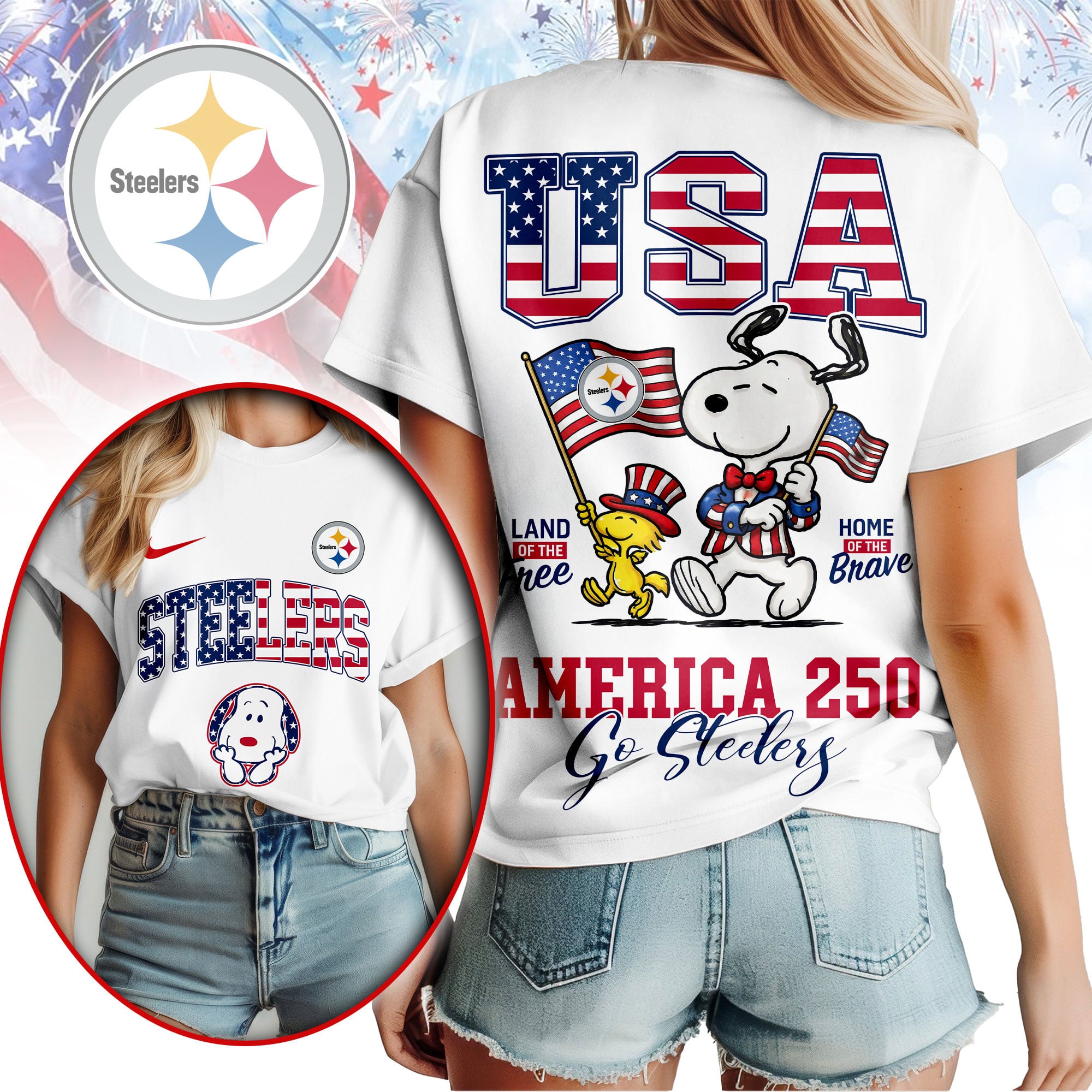 Pittsburgh Steelers | Premium NFL Snoopy America 250 3D Shirt