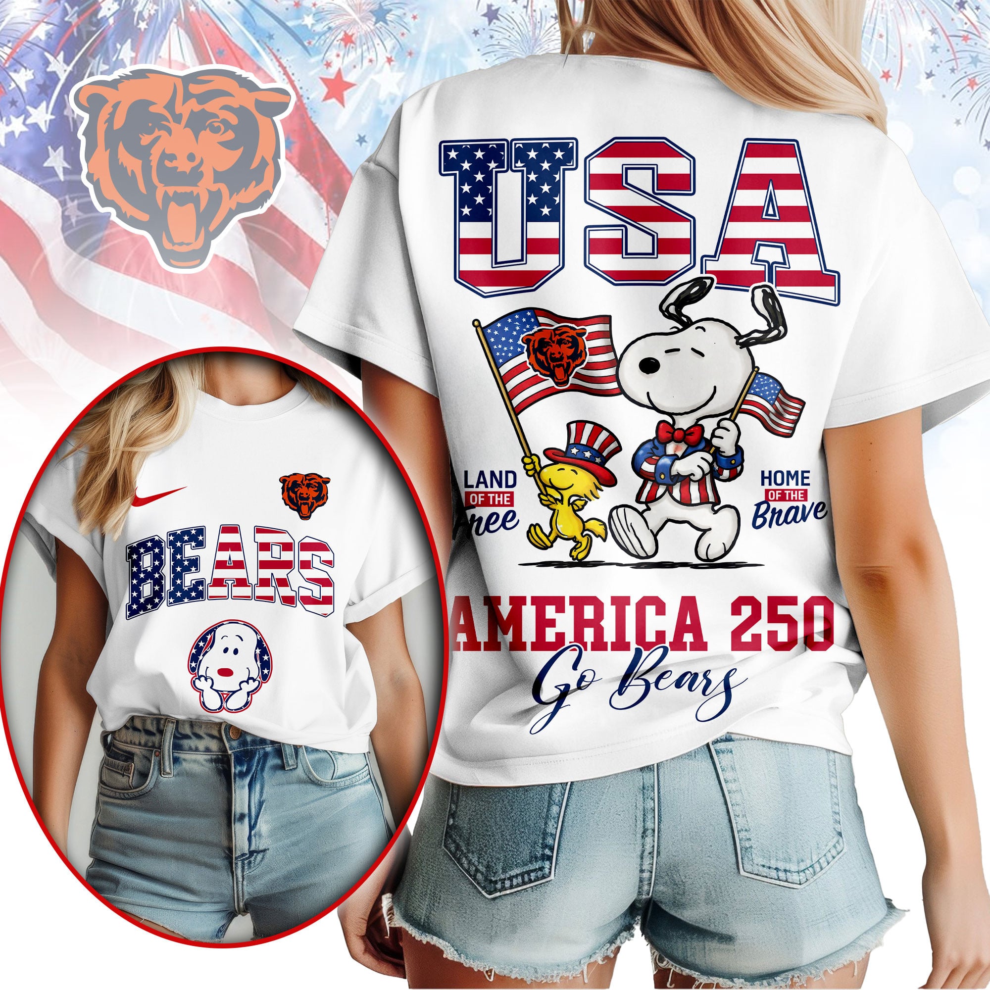Chicago Bears | Premium NFL Snoopy America 250 3D Shirt