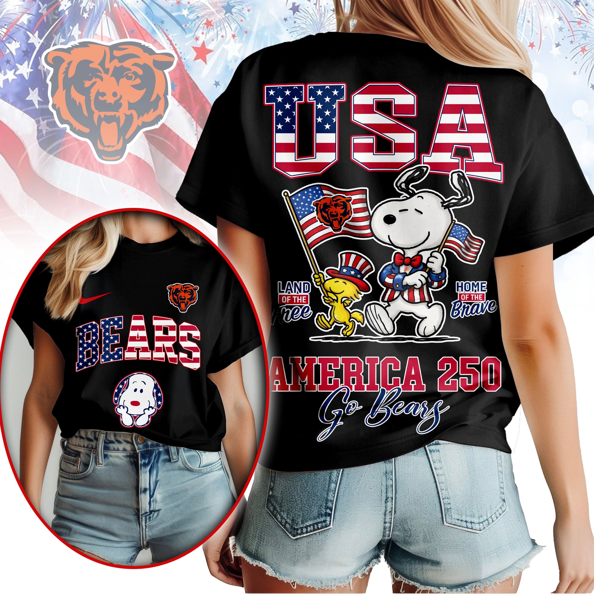 Chicago Bears | Premium NFL Snoopy America 250 3D Shirt - Image 2