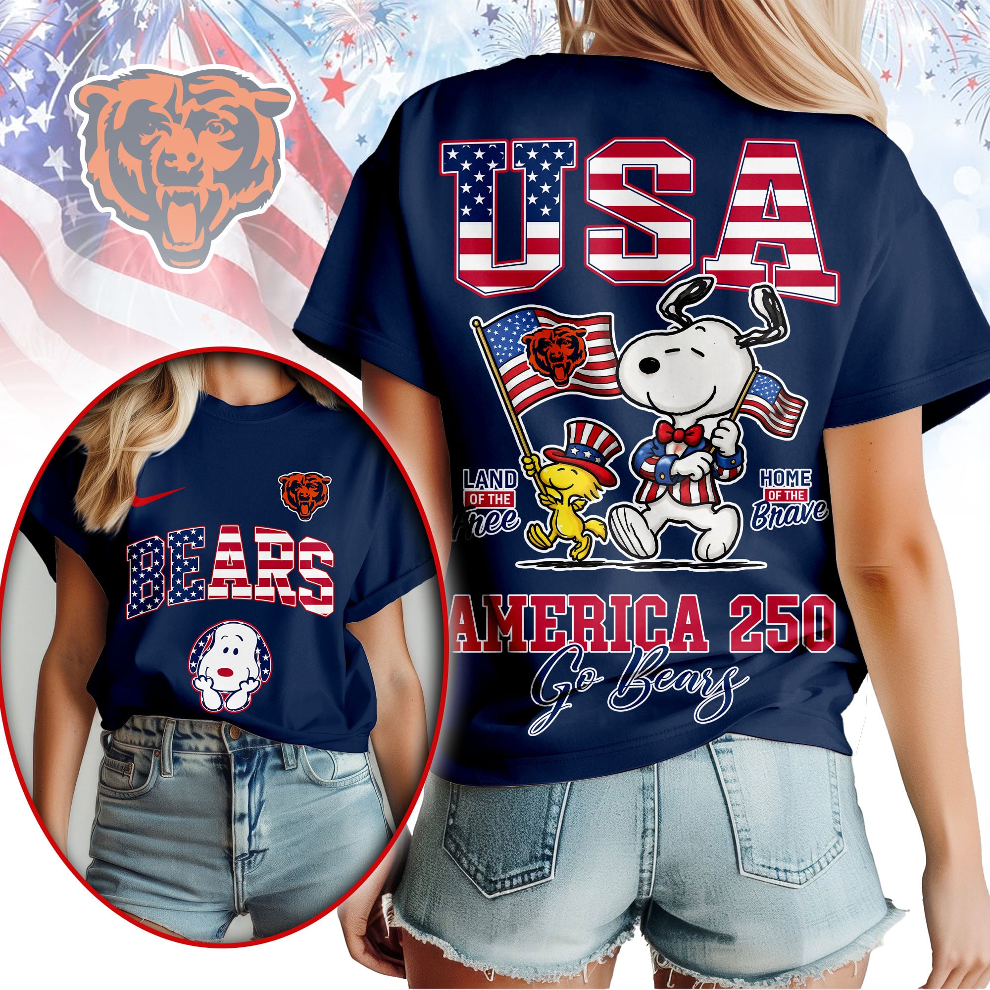 Chicago Bears | Premium NFL Snoopy America 250 3D Shirt - Image 3