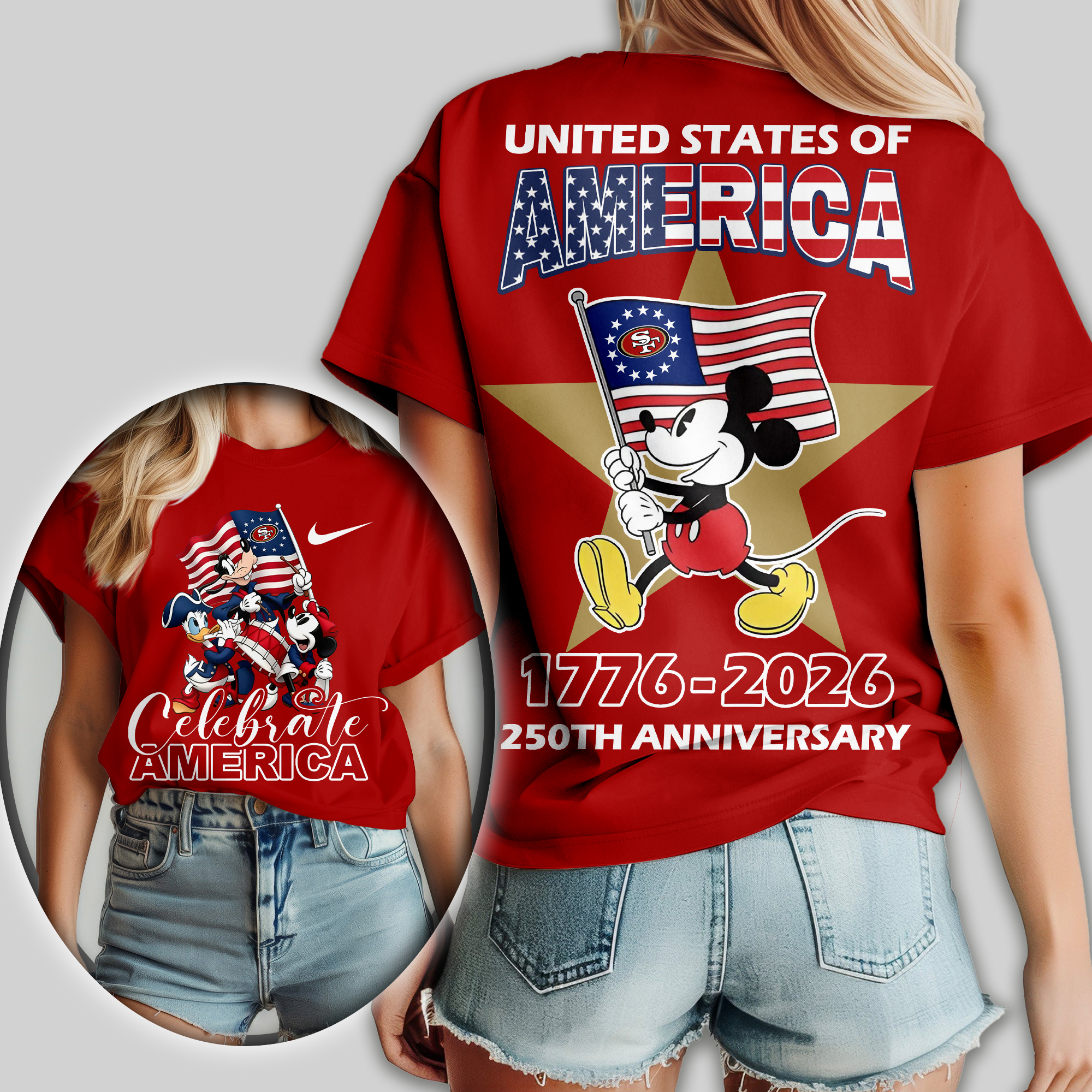 San Francisco 49ers | Premium NFL Mickey Celebrate America Women Shirt - Image 3