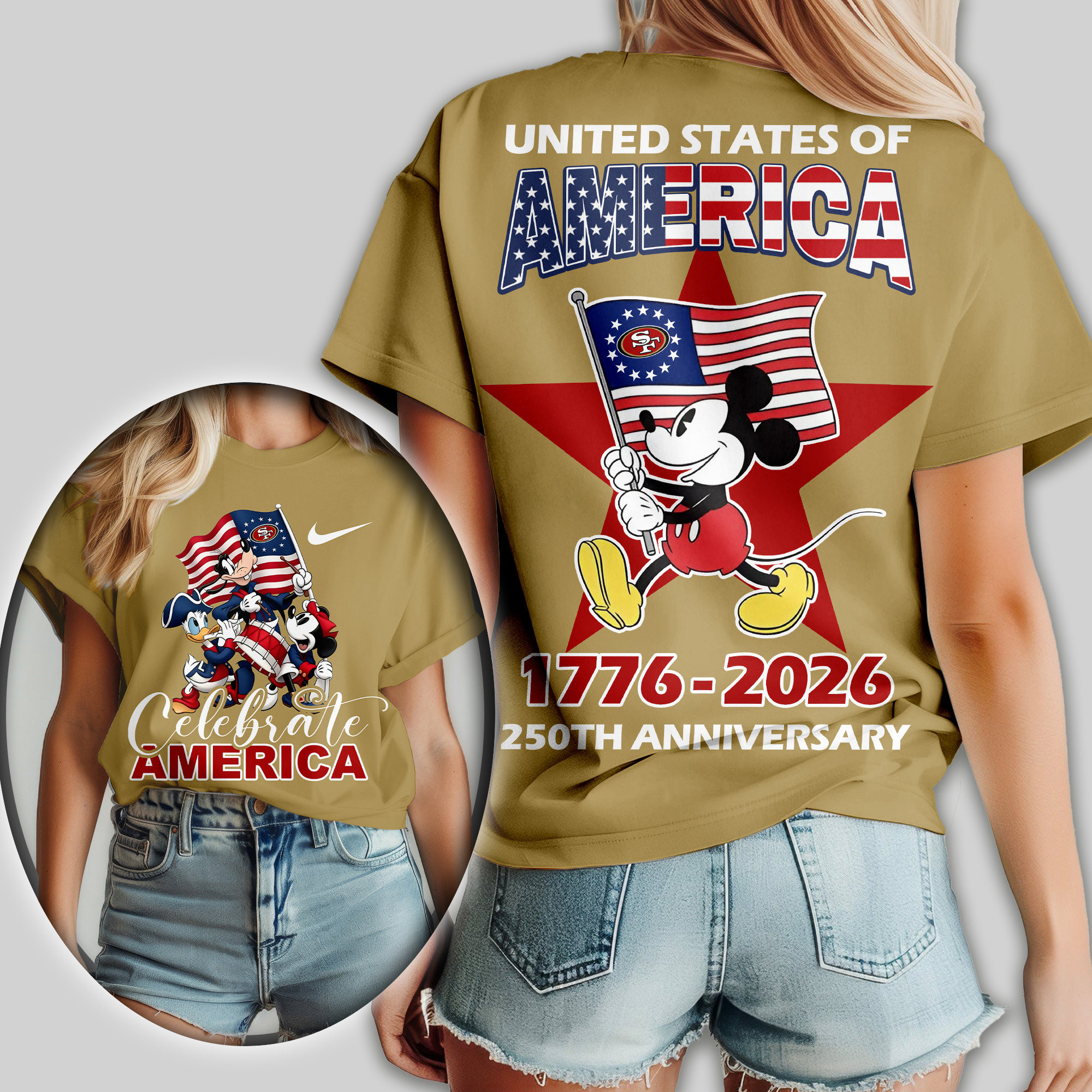 San Francisco 49ers | Premium NFL Mickey Celebrate America Women Shirt - Image 4