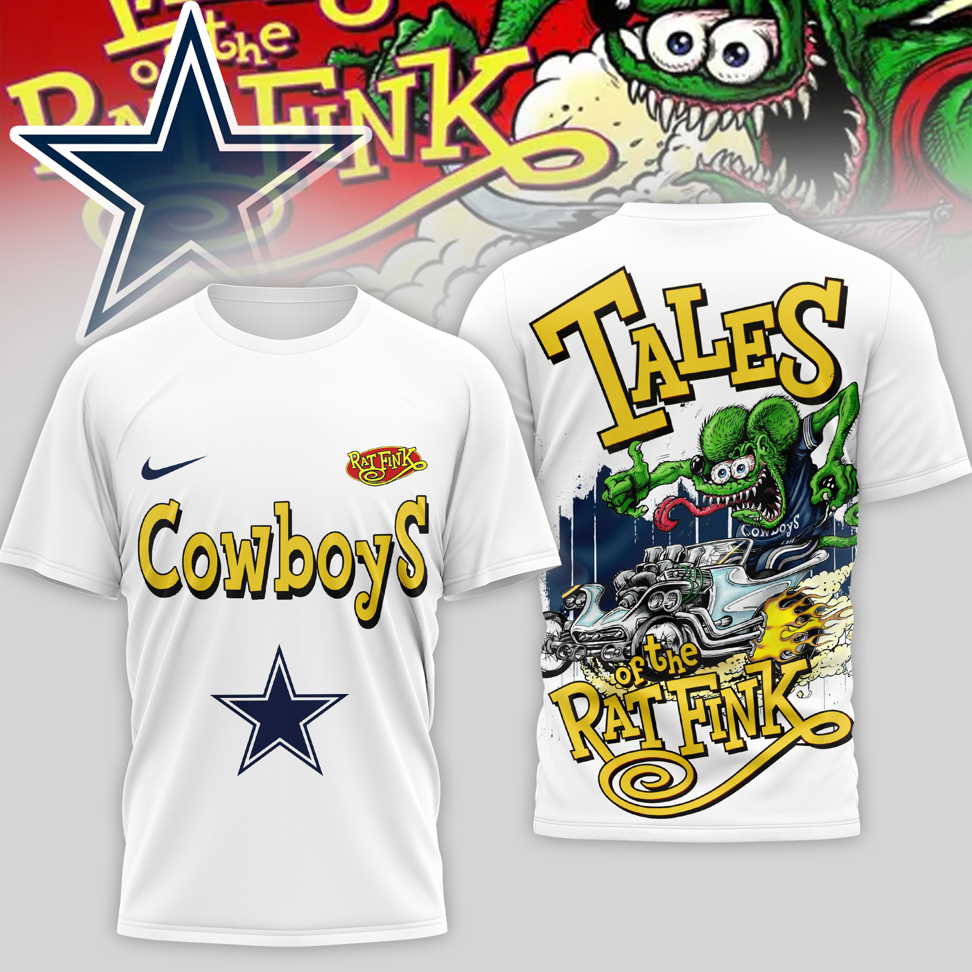 Dallas Cowboys | Premium NFL Rat Fink 3D Shirt