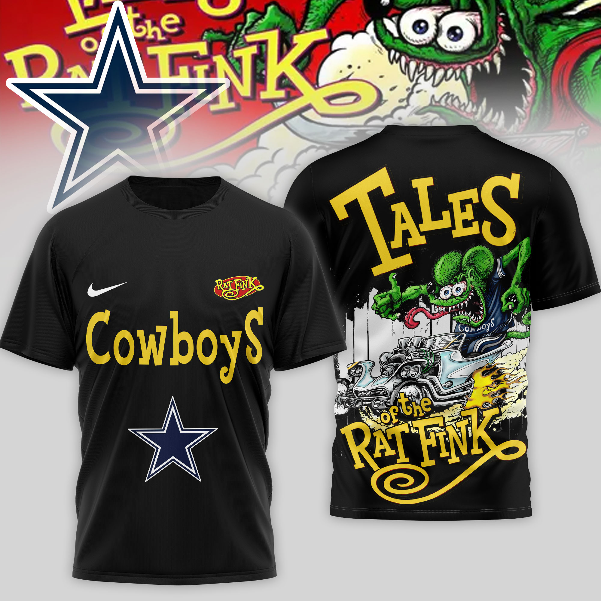 Dallas Cowboys | Premium NFL Rat Fink 3D Shirt - Image 2