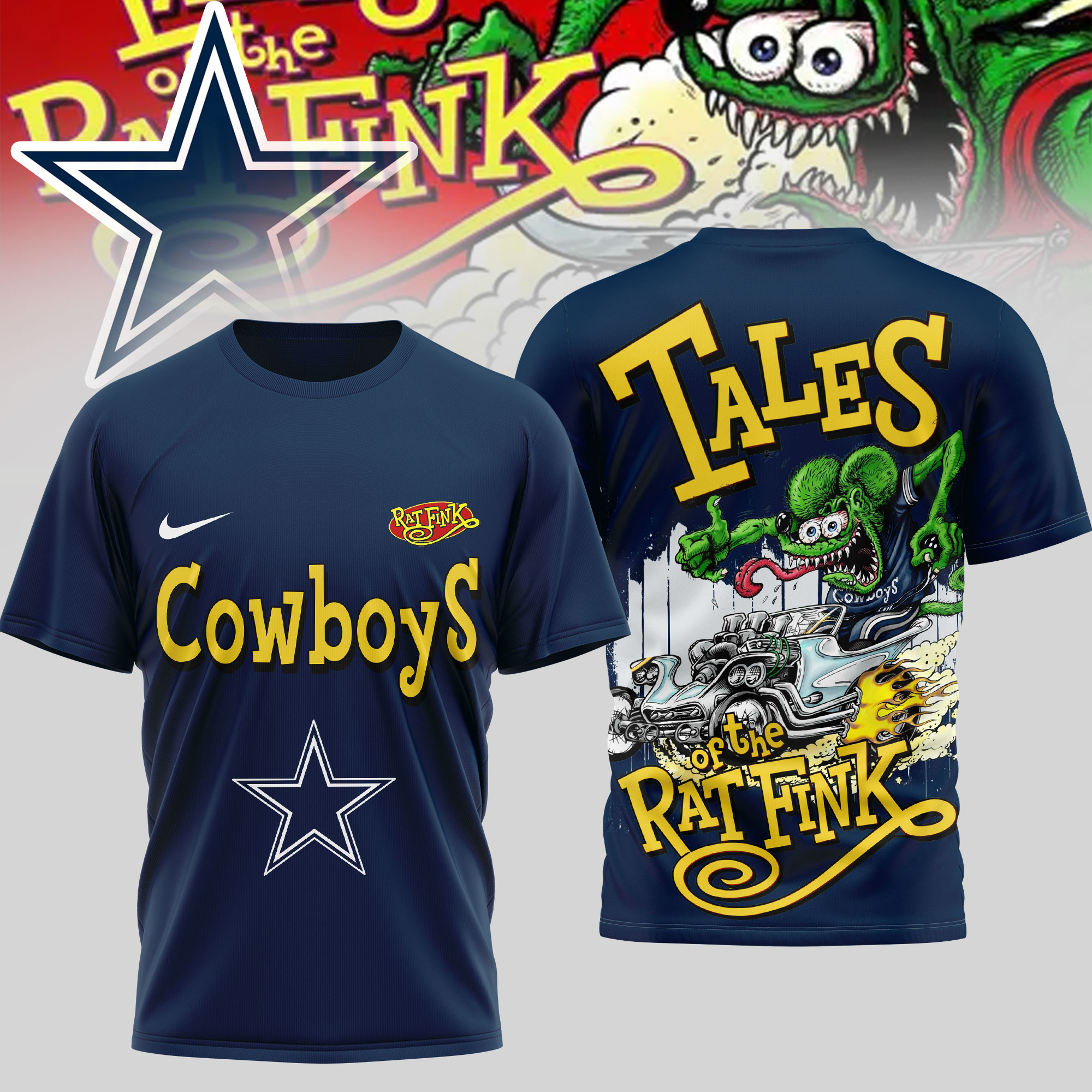 Dallas Cowboys | Premium NFL Rat Fink 3D Shirt - Image 3