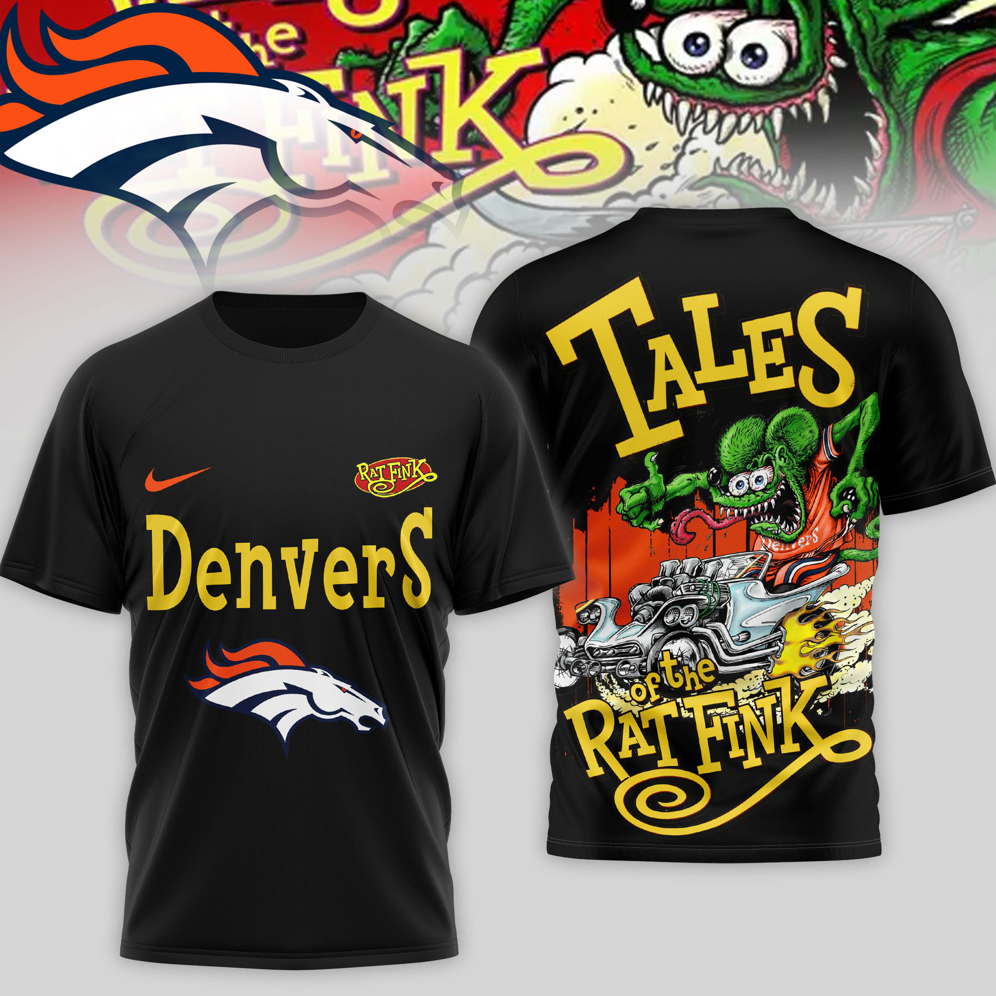 Denver Broncos | Premium NFL Rat Fink 3D Shirt - Image 2