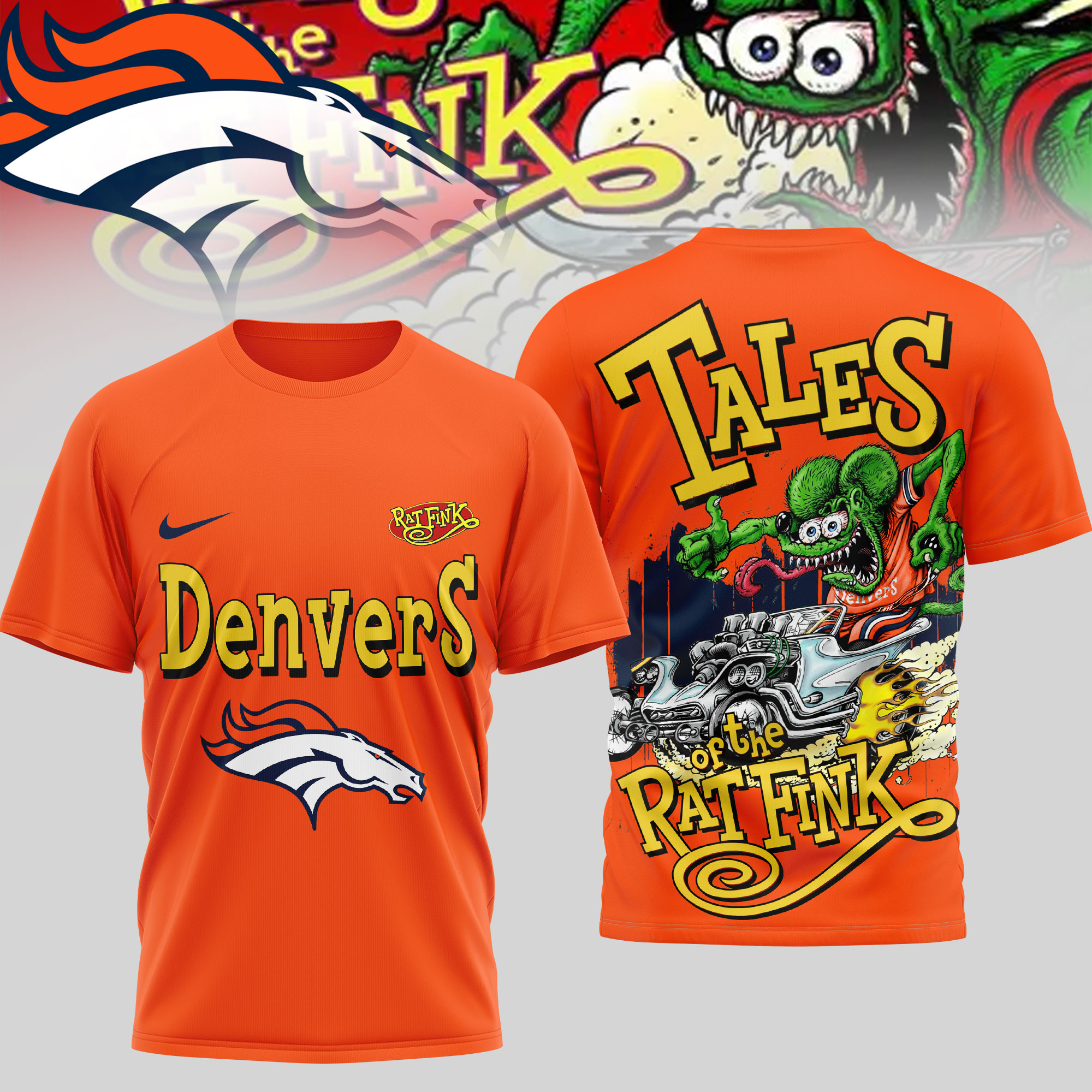 Denver Broncos | Premium NFL Rat Fink 3D Shirt - Image 3