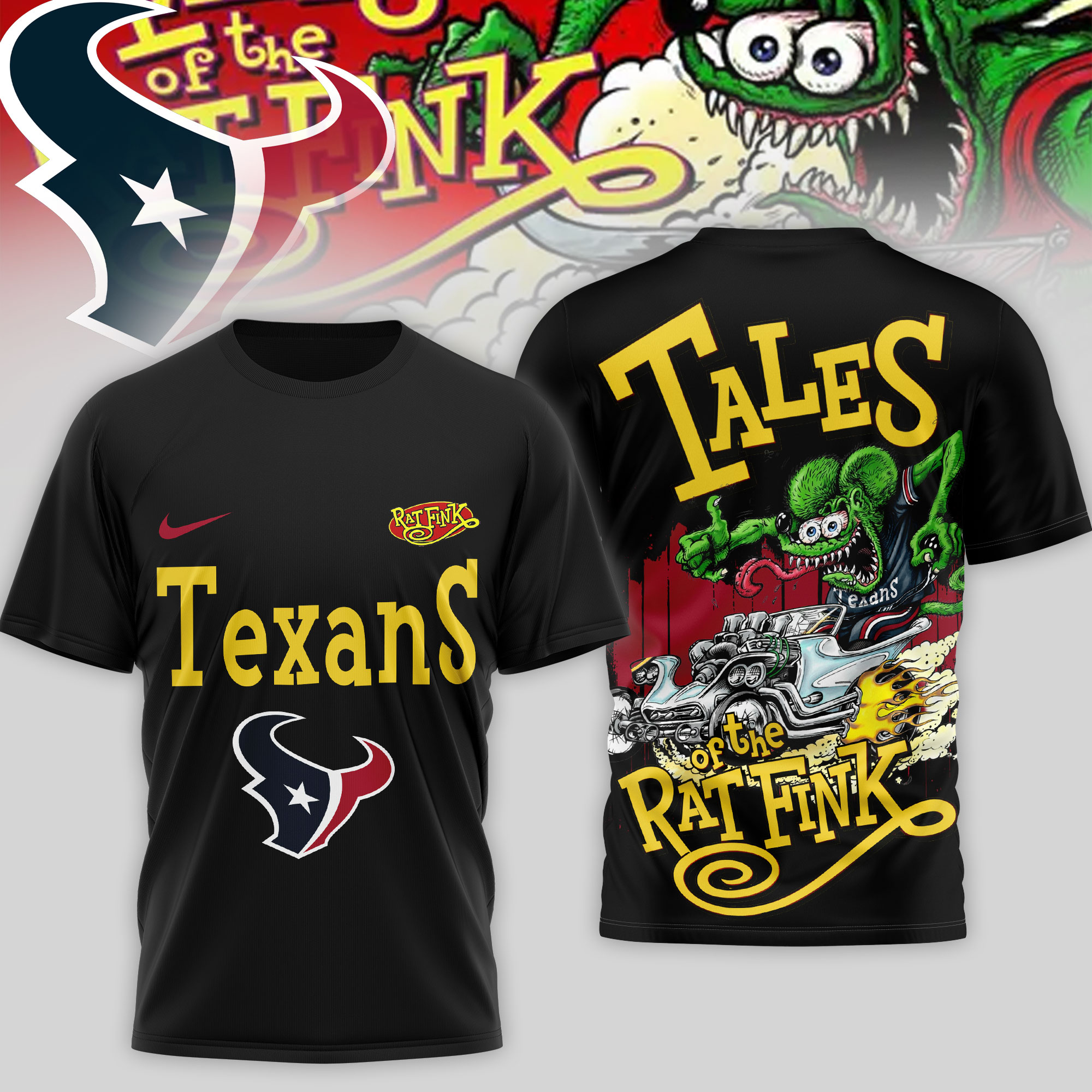 Houston Texans | Premium NFL Rat Fink 3D Shirt - Image 2