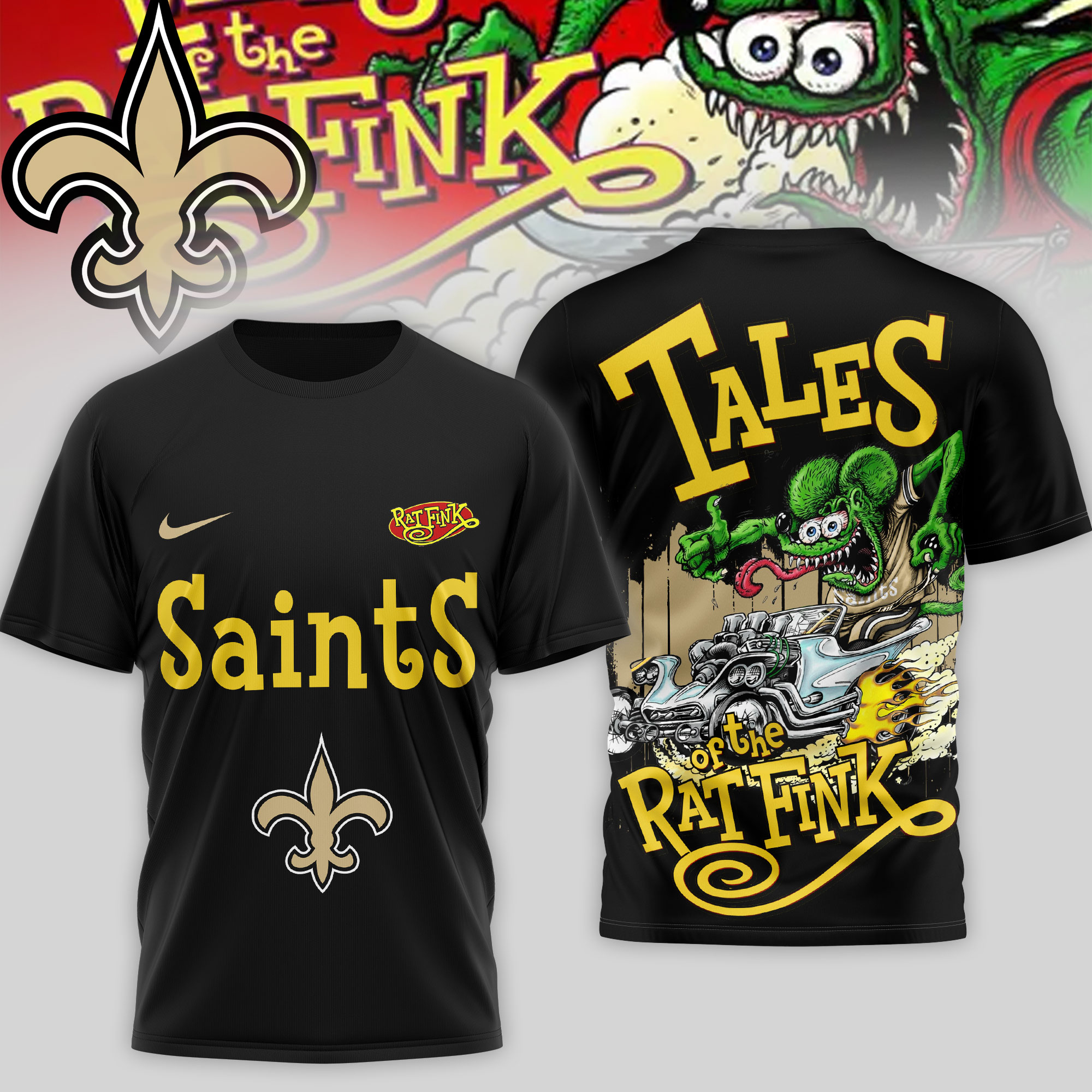New Orleans Saints | Premium NFL Rat Fink 3D Shirt - Image 2