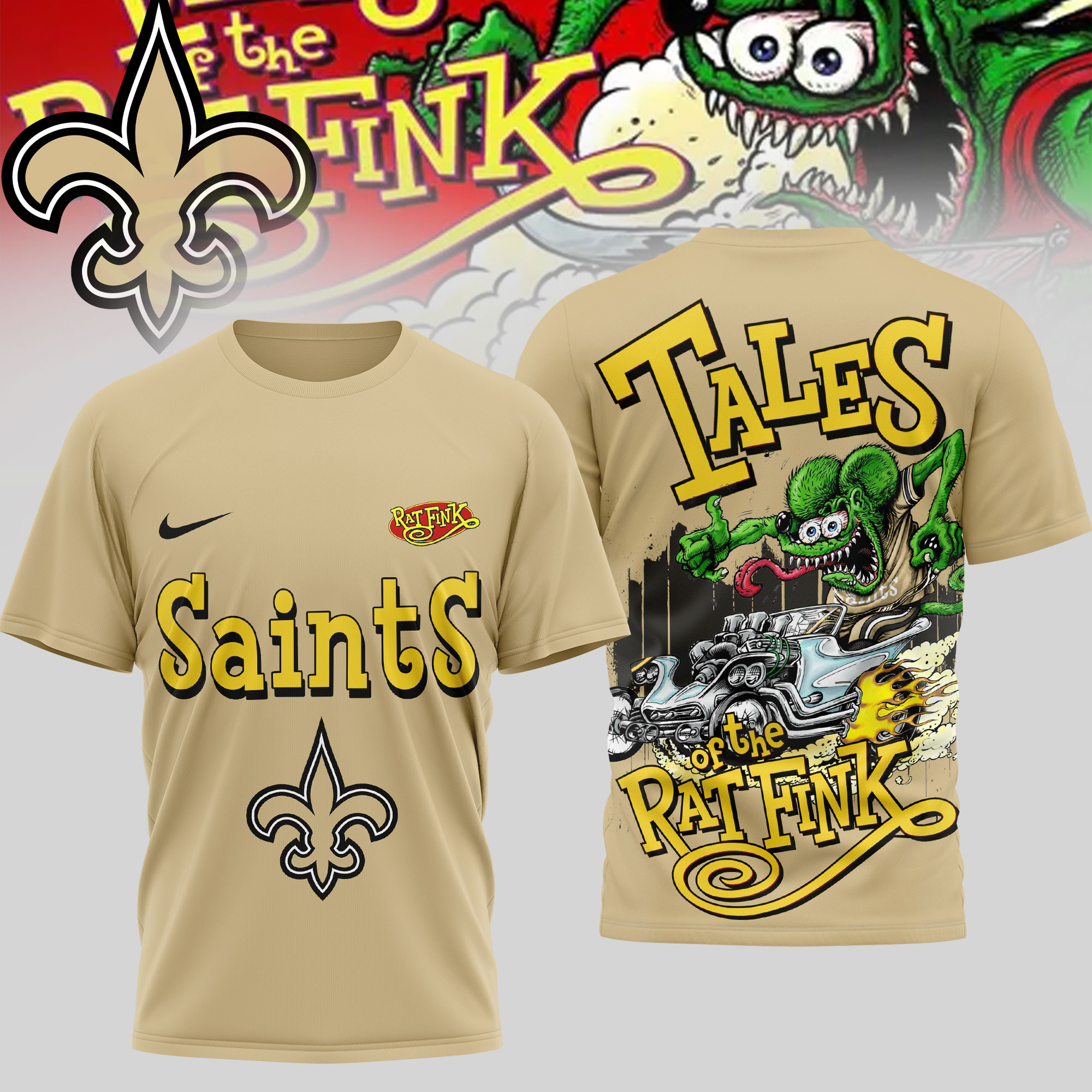 New Orleans Saints | Premium NFL Rat Fink 3D Shirt - Image 3