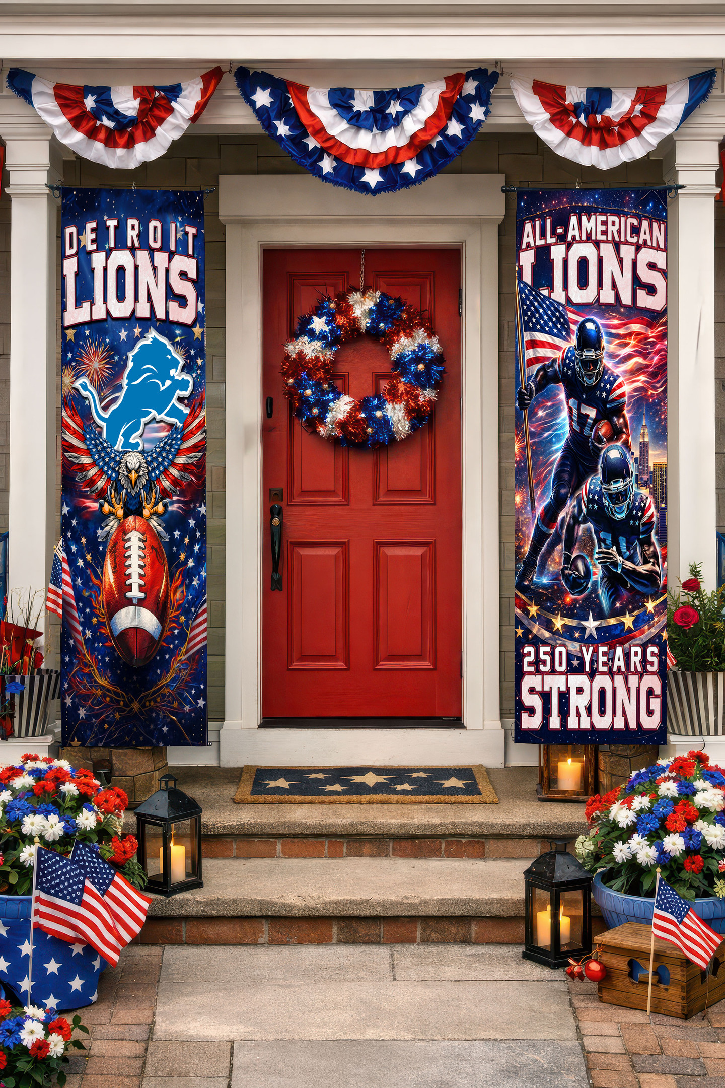 Detroit Lions | Premium NFL 250th Anniversary Of America Independence Day Porch Sign
