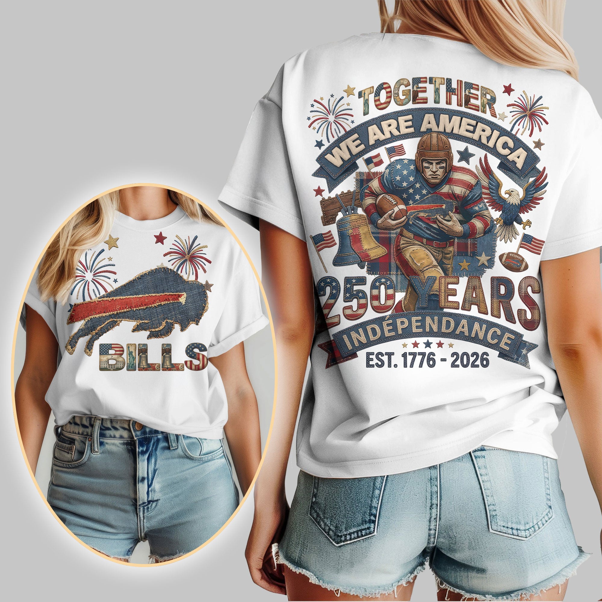 Buffalo Bills | Premium NFL 250th Anniversary Of America Patchwork Women Shirt - Image 2