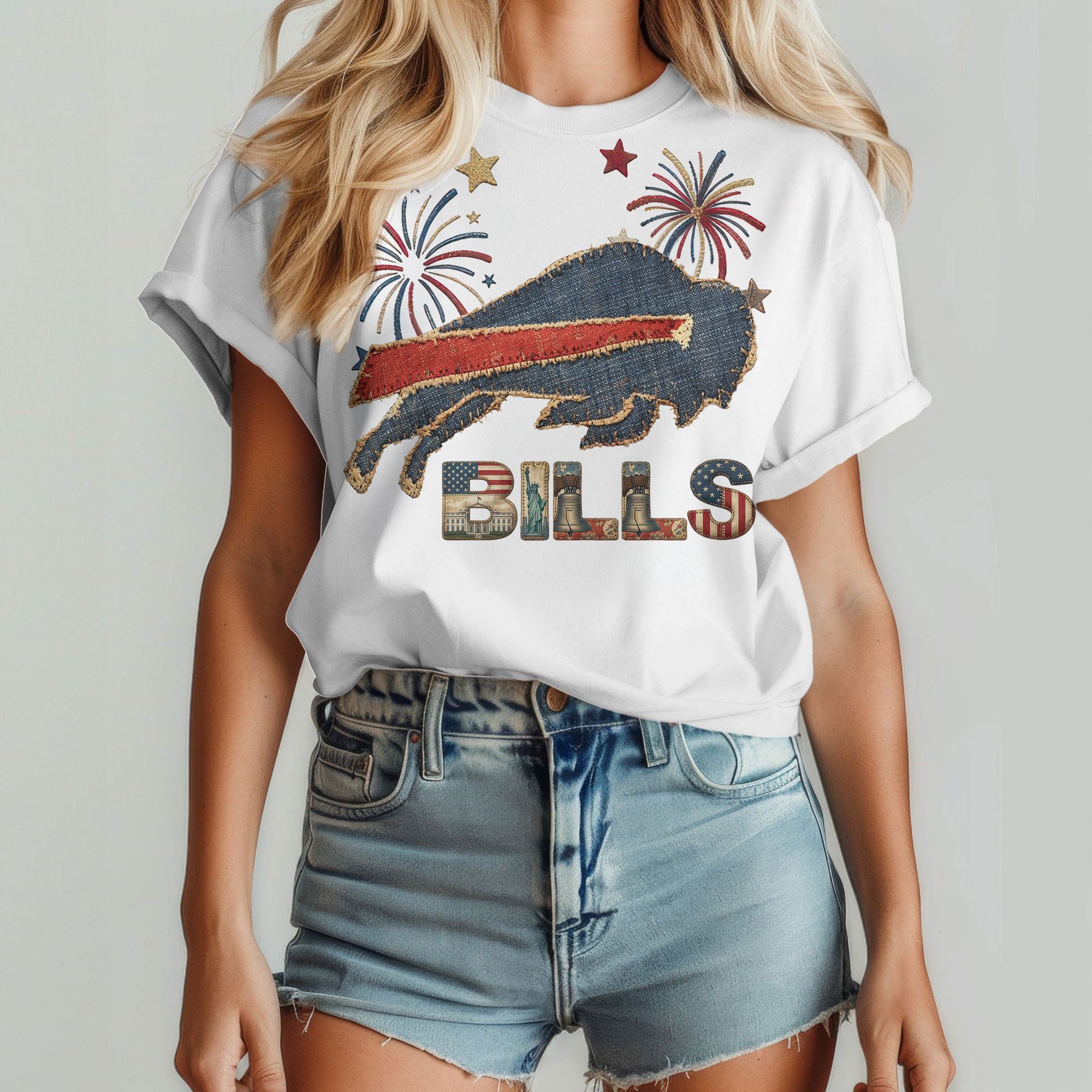 Buffalo Bills | Premium NFL 250th Anniversary Of America Patchwork Women Shirt - Image 4