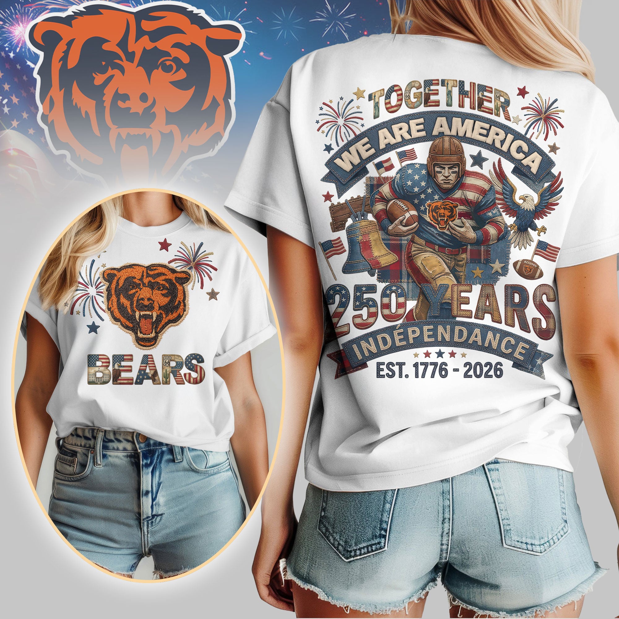 Chicago Bears | Premium NFL 250th Anniversary Of America Patchwork Women Shirt