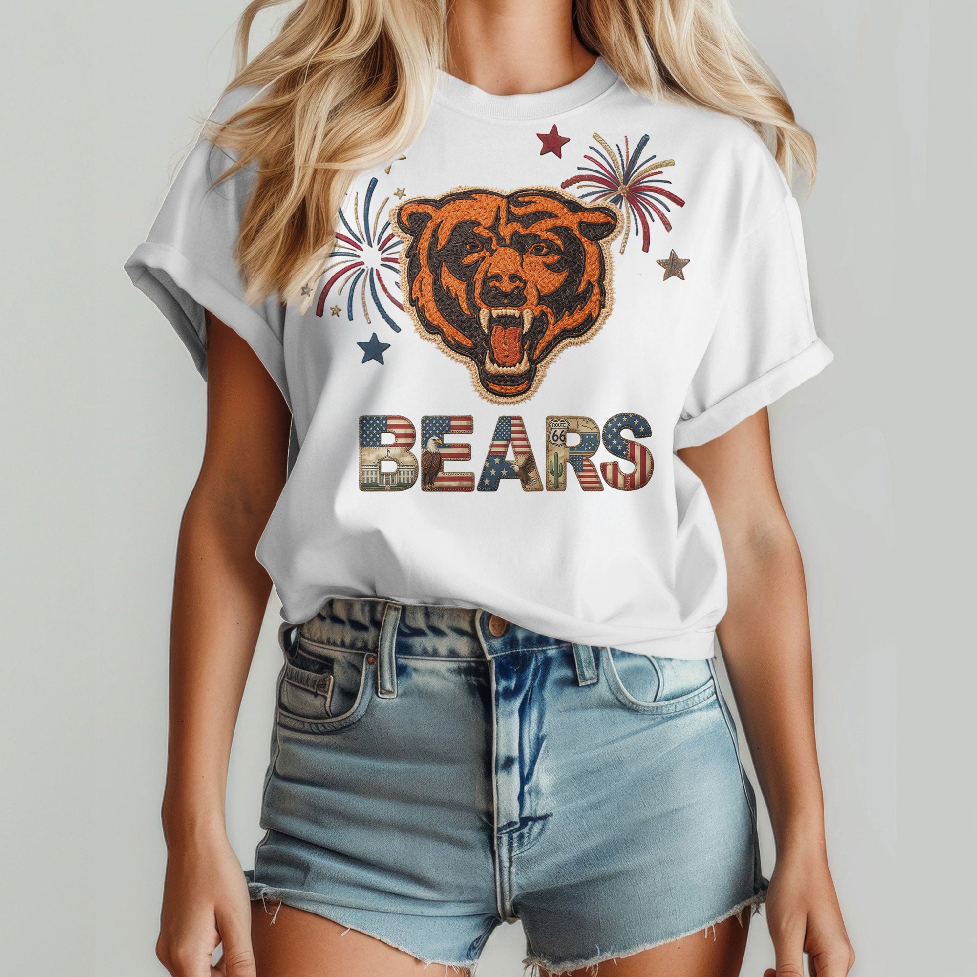 Chicago Bears | Premium NFL 250th Anniversary Of America Patchwork Women Shirt - Image 4