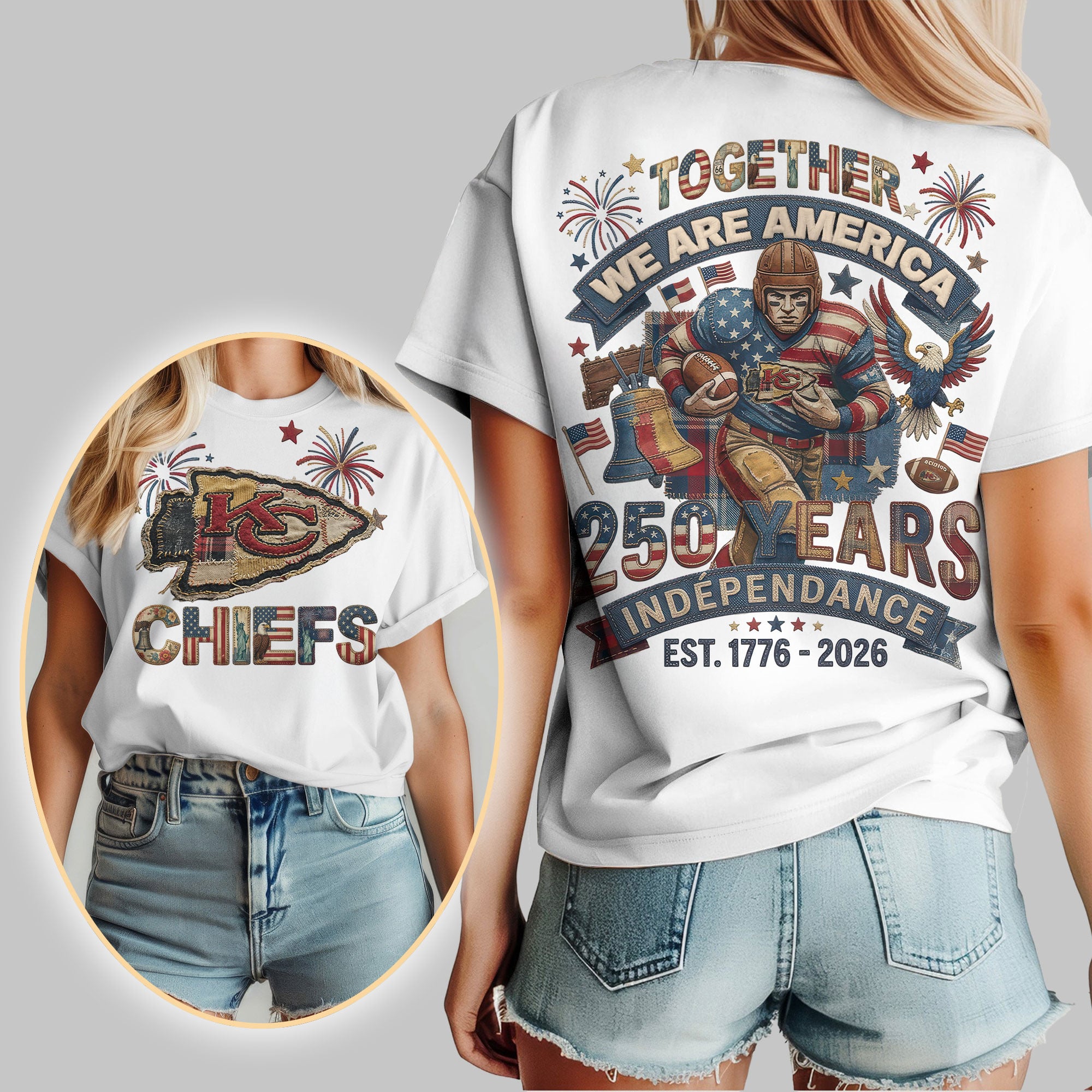 Kansas City Chiefs | Premium NFL 250th Anniversary Of America Patchwork Women Shirt - Image 2
