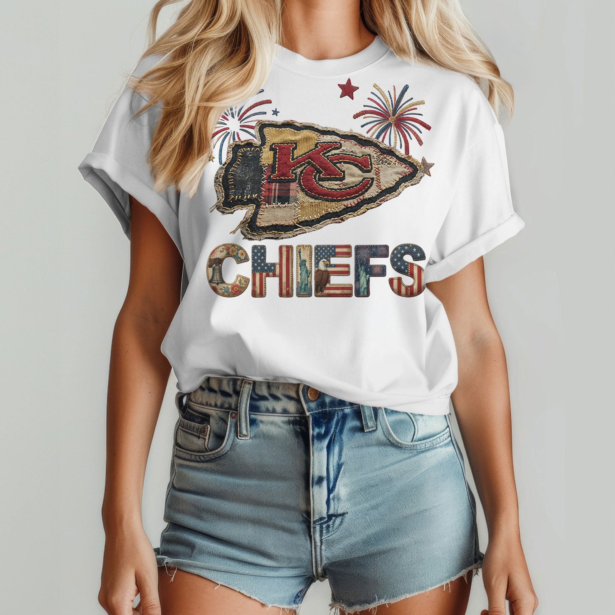 Kansas City Chiefs | Premium NFL 250th Anniversary Of America Patchwork Women Shirt - Image 4